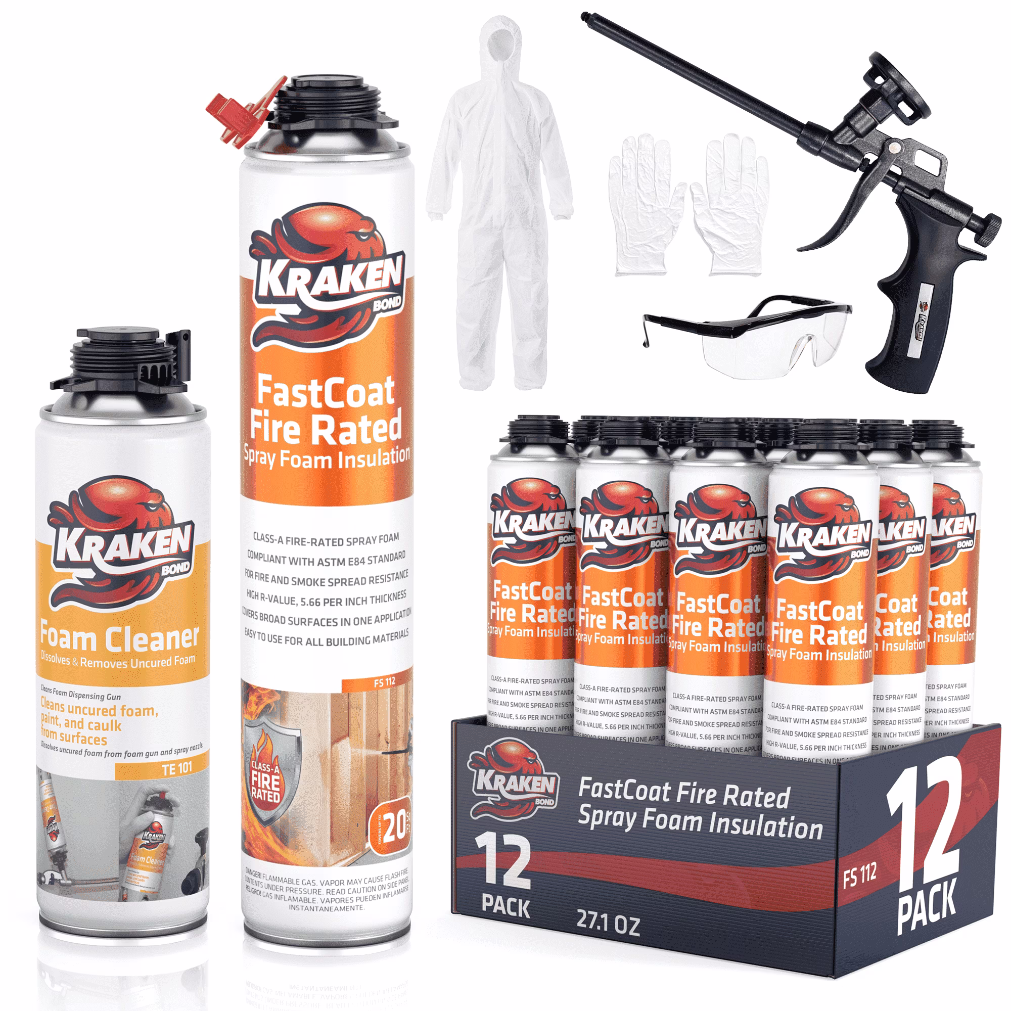Fastcoat Spray Foam Insulation Kit, Class A Fire Rated, 240 Board Feet, Closed Cell 12 Pack Set