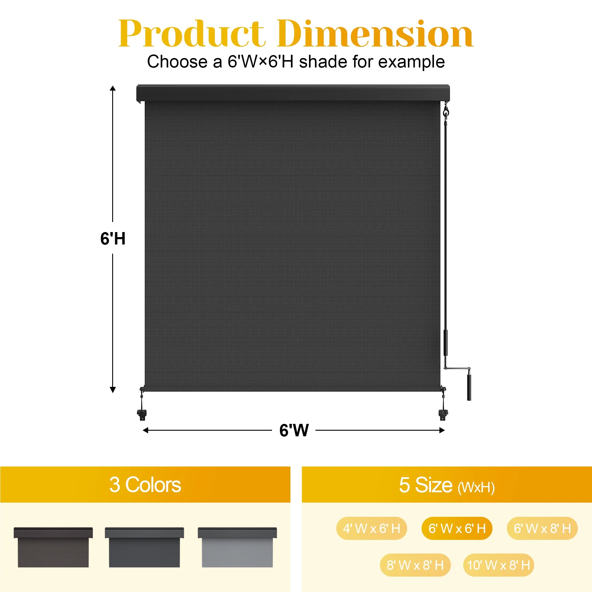 Outdoor Roller Shade for Patio, Cordless Blackout Waterproof Blind, UV Block, 4'L x 6'W(4'L x 6''W/Black) - Image 8