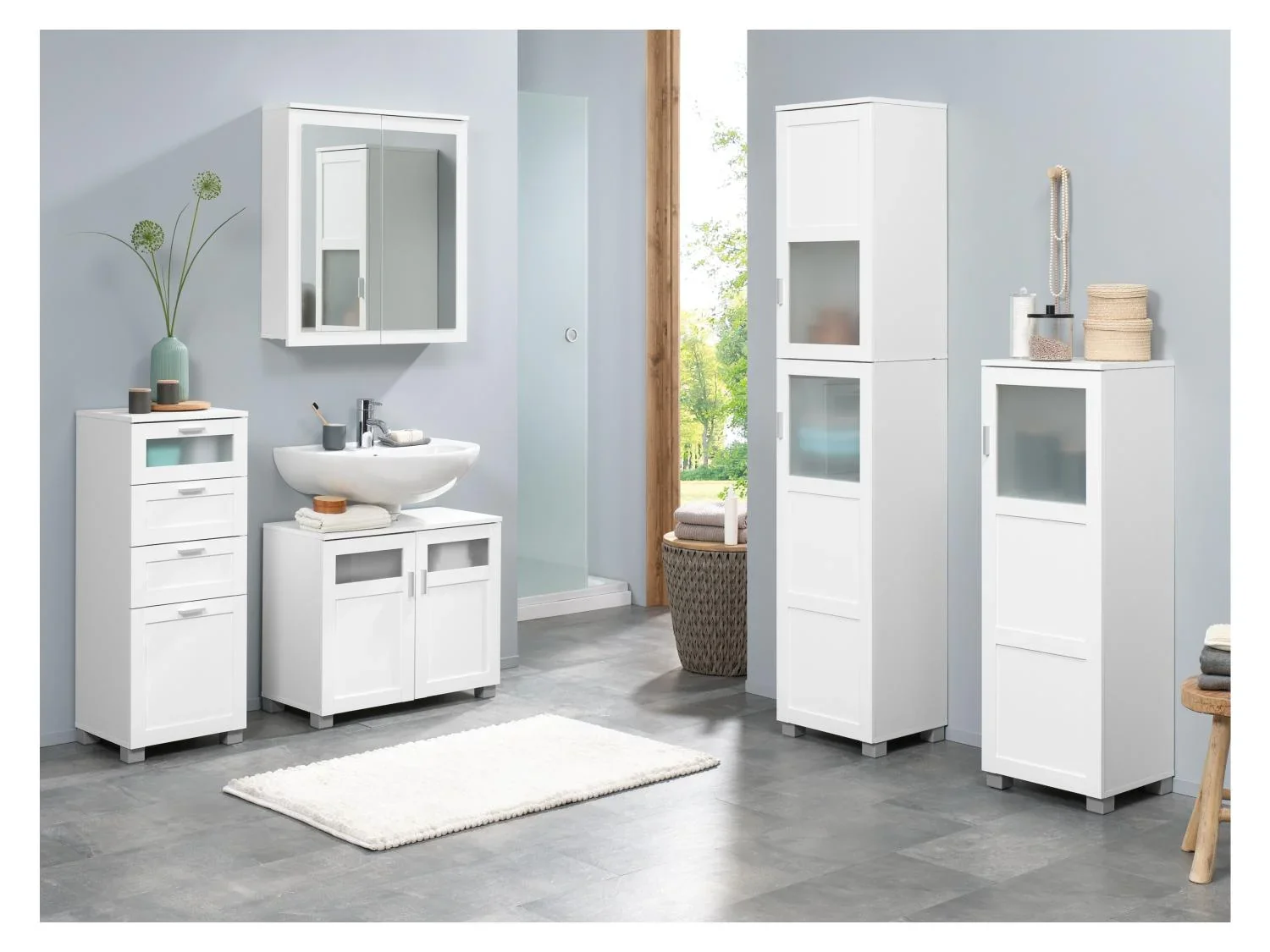 LIVARNO home Colonne de salle de bains + Meuble sous-vasque Basel, 68,5 x 58,7 x 34,5 cm