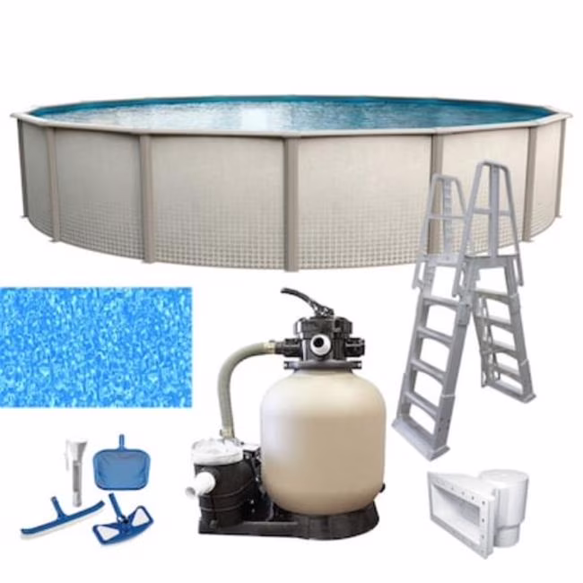 MNT1552 15 ft. x 15 ft. x 52 in. Steel Wall Panels Round Above Ground Pool with Filter Pump Ladder