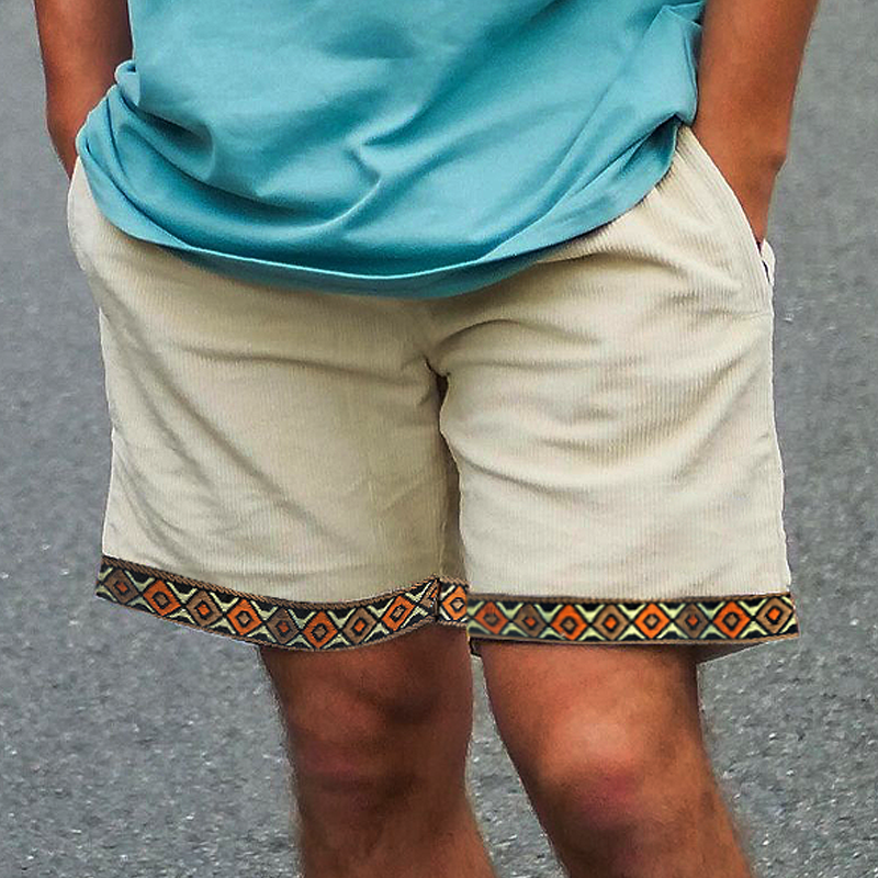 Short de plage vintage en velours côtelé Brogue