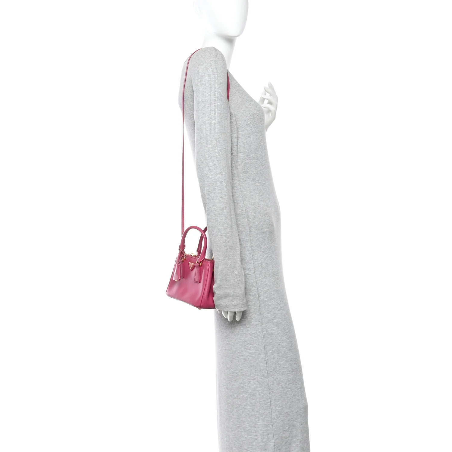 Saffiano Lux Micro Galleria Double Zip Tote Fuxia