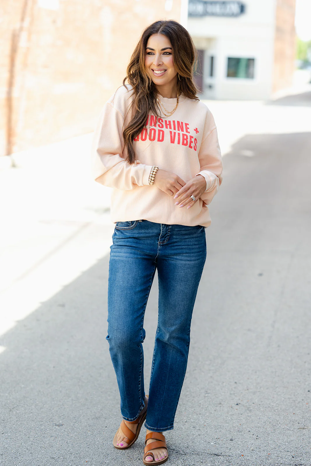 Sunshine & Good Vibes Ribbed Graphic Crewneck