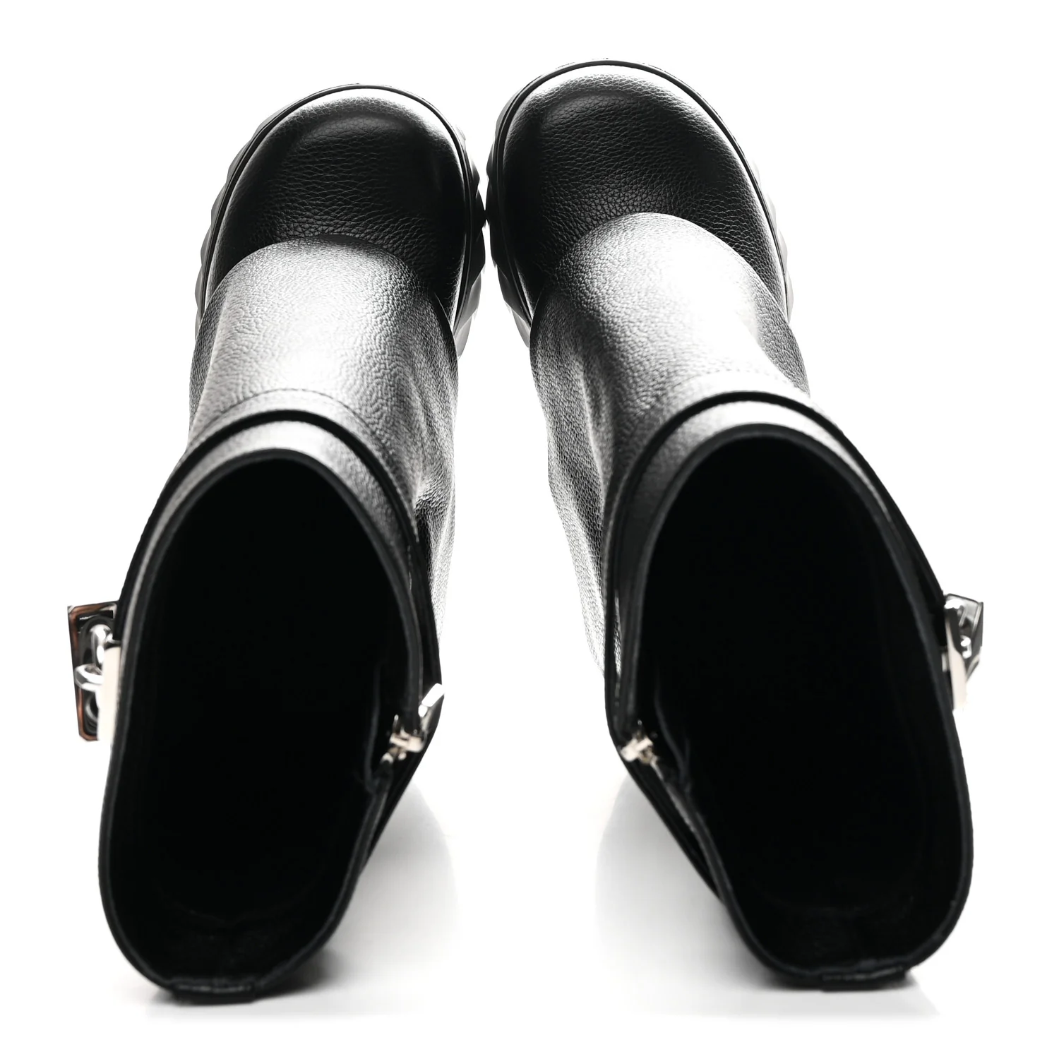 Grained Calfskin Shark Lock Biker Ankle Boots 38 Black