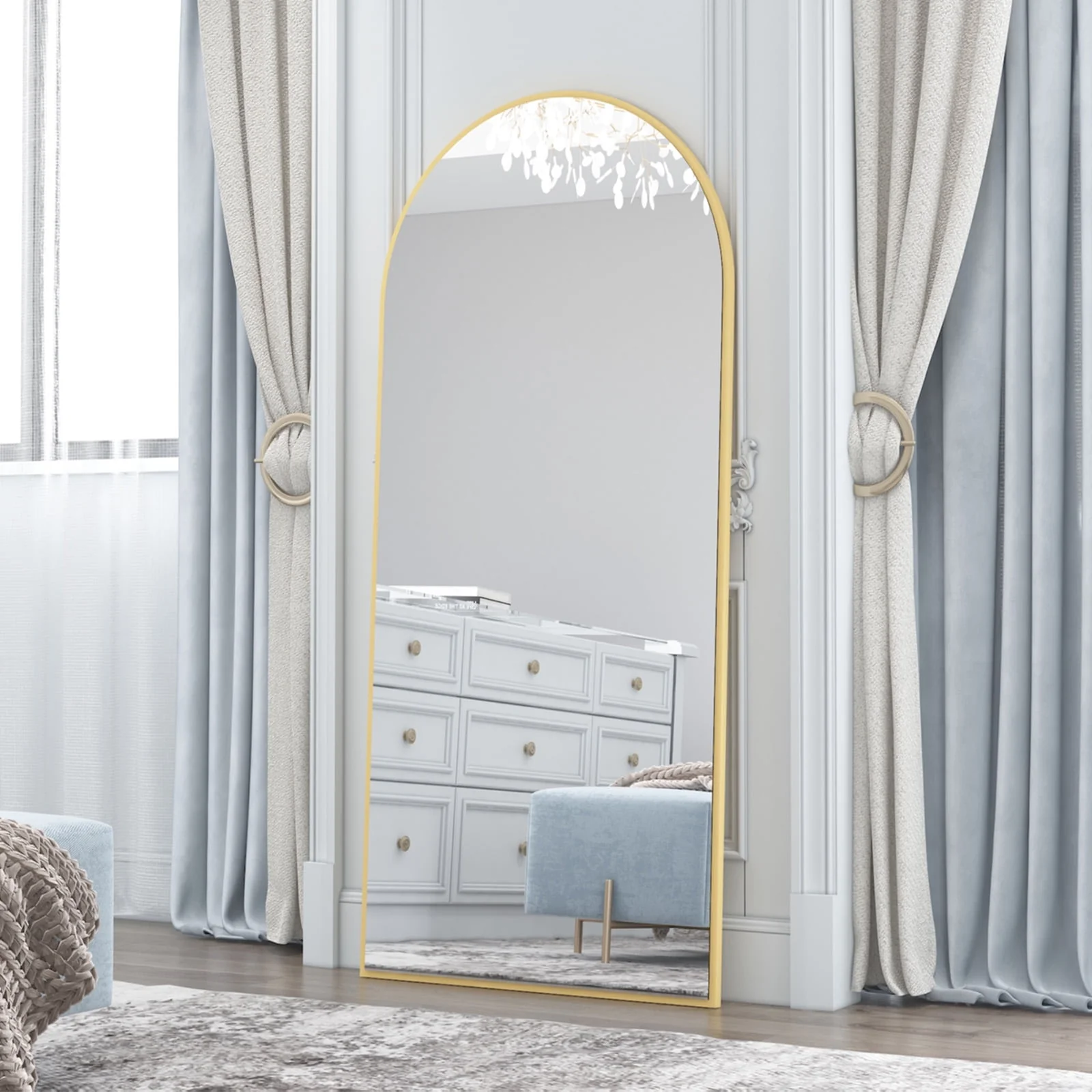 RACHMADES 65"x24" Arch Mirror Full Length Full Body Mirror Arched Floor Mirror with Stand Tall Mirror Long Gold Mirror FULL Length Image 10