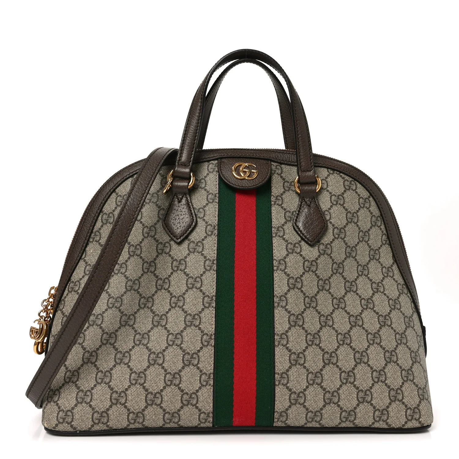 GG Supreme Monogram Web Medium Ophidia Top Handle Dome Bag Brown