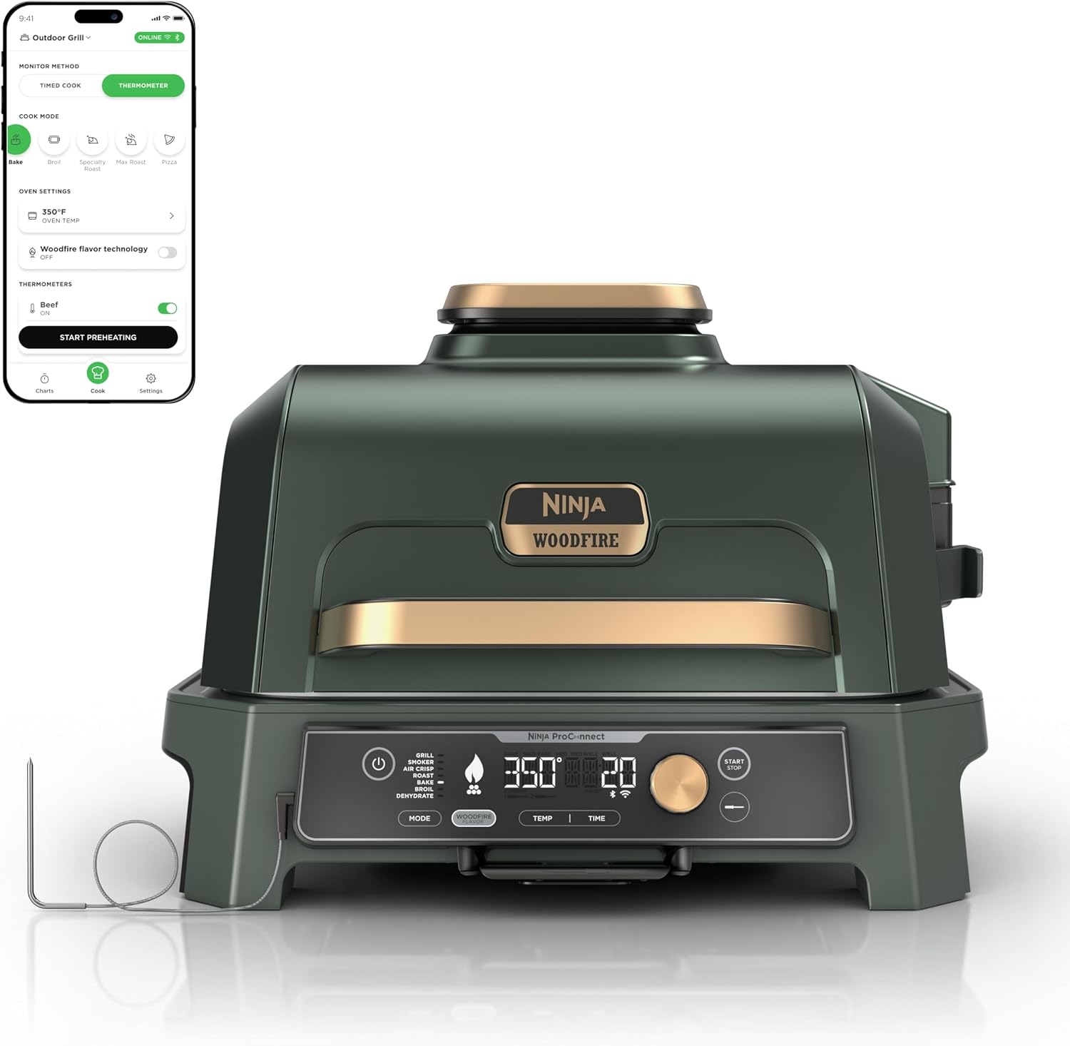Ninja Woodfire ProConnect Premium XL BBQ Grill, 7-in-1, App Enabled, Blue