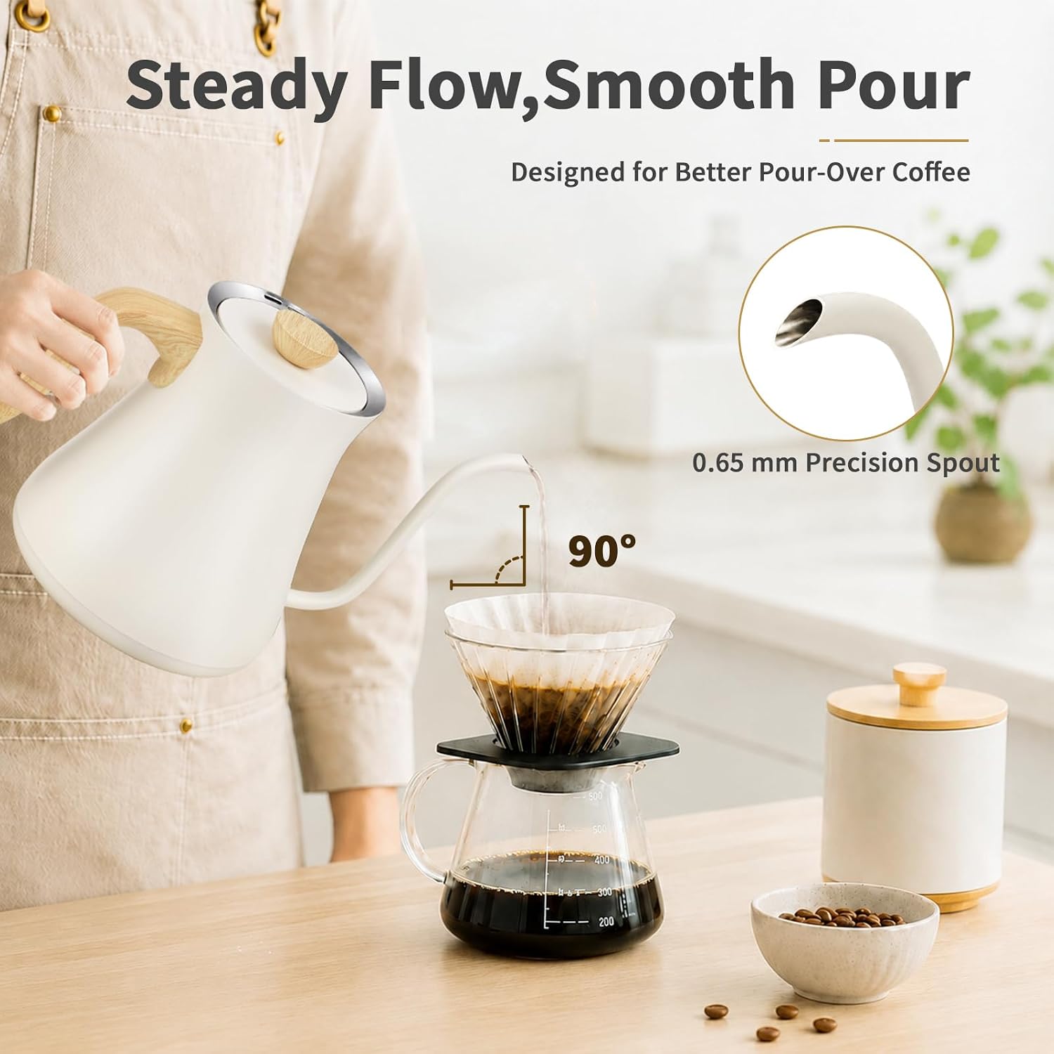 Olumaramio 0.8L Gooseneck Electric Kettle, ±1 ° F Temp Control, Wood-Grain