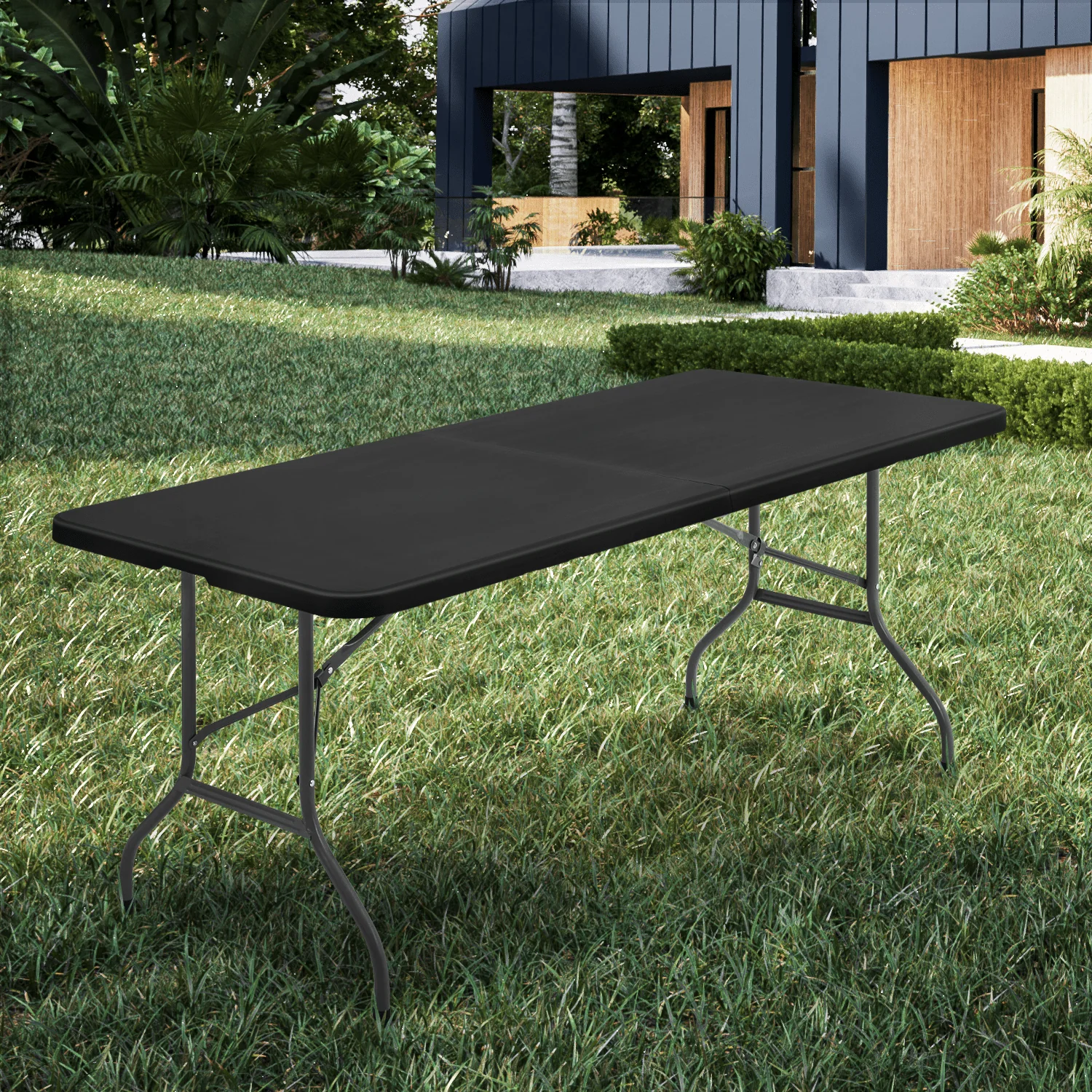 Magshion 6Ft Plastic Folding Card Table Set of 5, Indoor Outdoor Portable Rectangle Desk with Carry Handle and Lock for Camping Picnic, Black Image 3