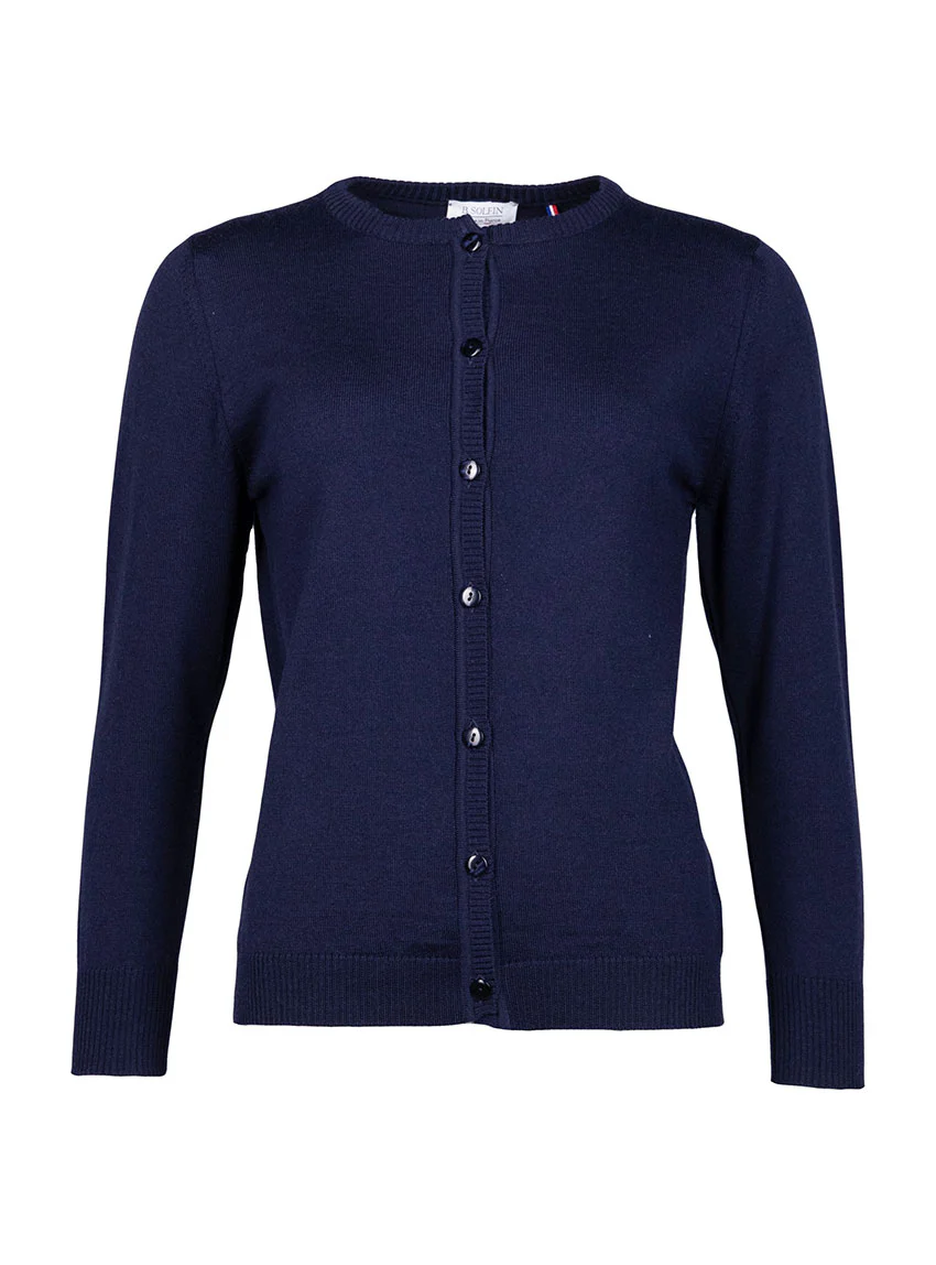 Cardigan femme en laine bleu marine