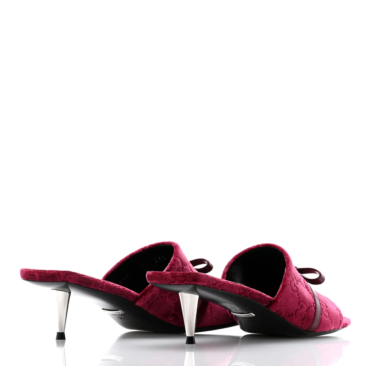 New Velvet Ashmir Regent Calfskin GG Monogram Square Toe Bow 45mm Slide Sandals 35.5 Red Grape
