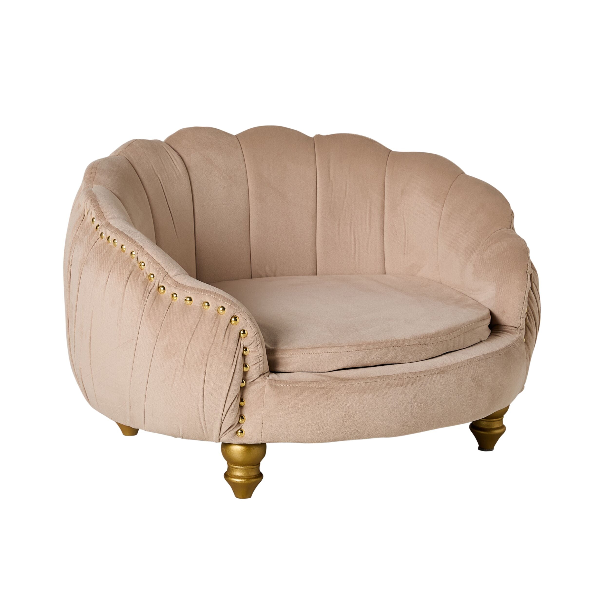 Antoinette Rouched Velvet Pet Bed Champagne