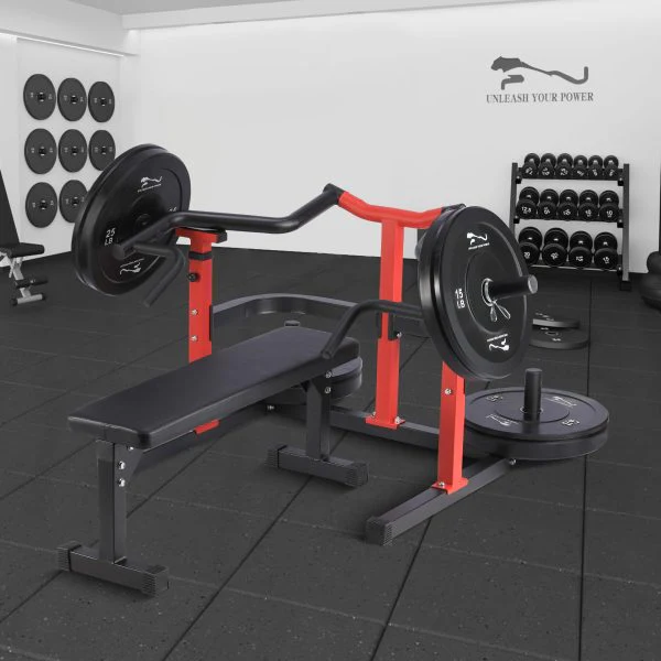 Machine de développé couché, capacité de 476 kg, bras convergents indépendants, banc de musculation avec banc plat réglable pour les exercices du haut du corps, rouge