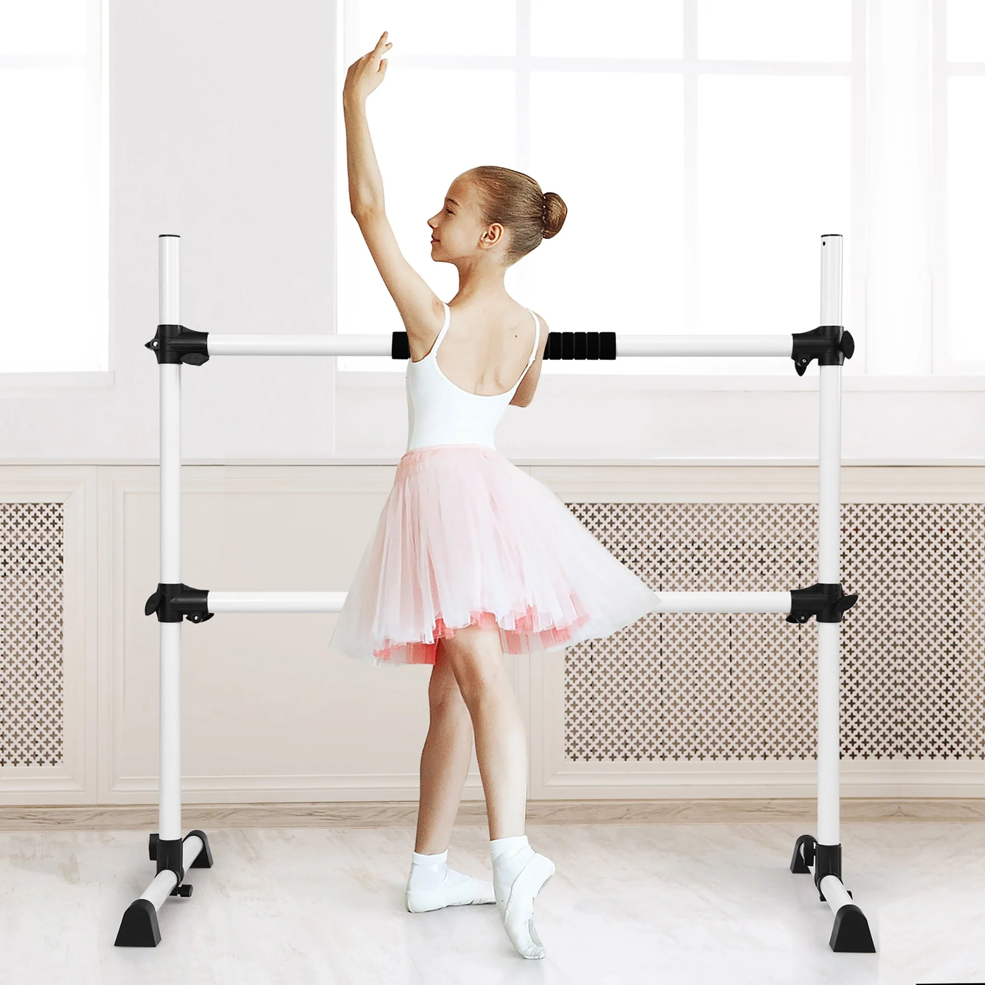 4ft Portable Ballet Barre Freestanding Adjustable Double Dance Bar Silver Image 2