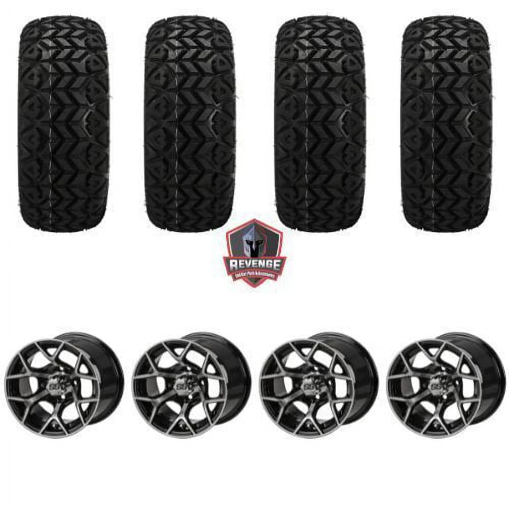 12" Ninja Machined Black Golf Cart Wheels and Tires Combo (20x10 - 12) Set of 4