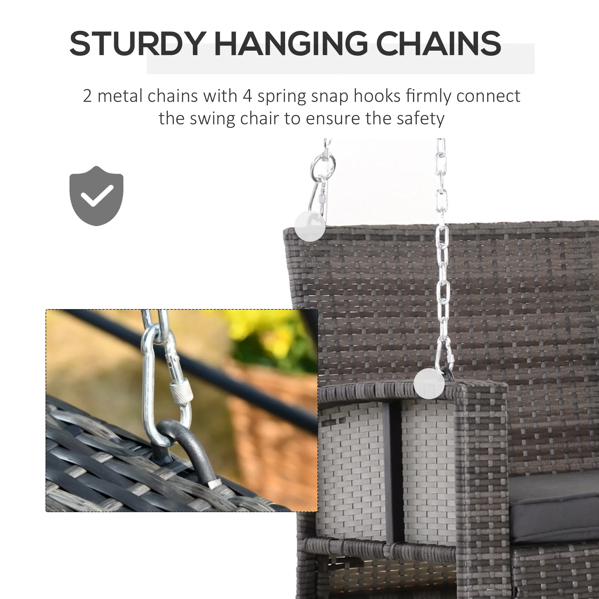 Outsunny 2 Person Wicker Hanging Swing Bench, Front Porch Swing Outdoor Chair with Cushions 550 lbs. Weight Capacity for Backyard, Garden, Cream White