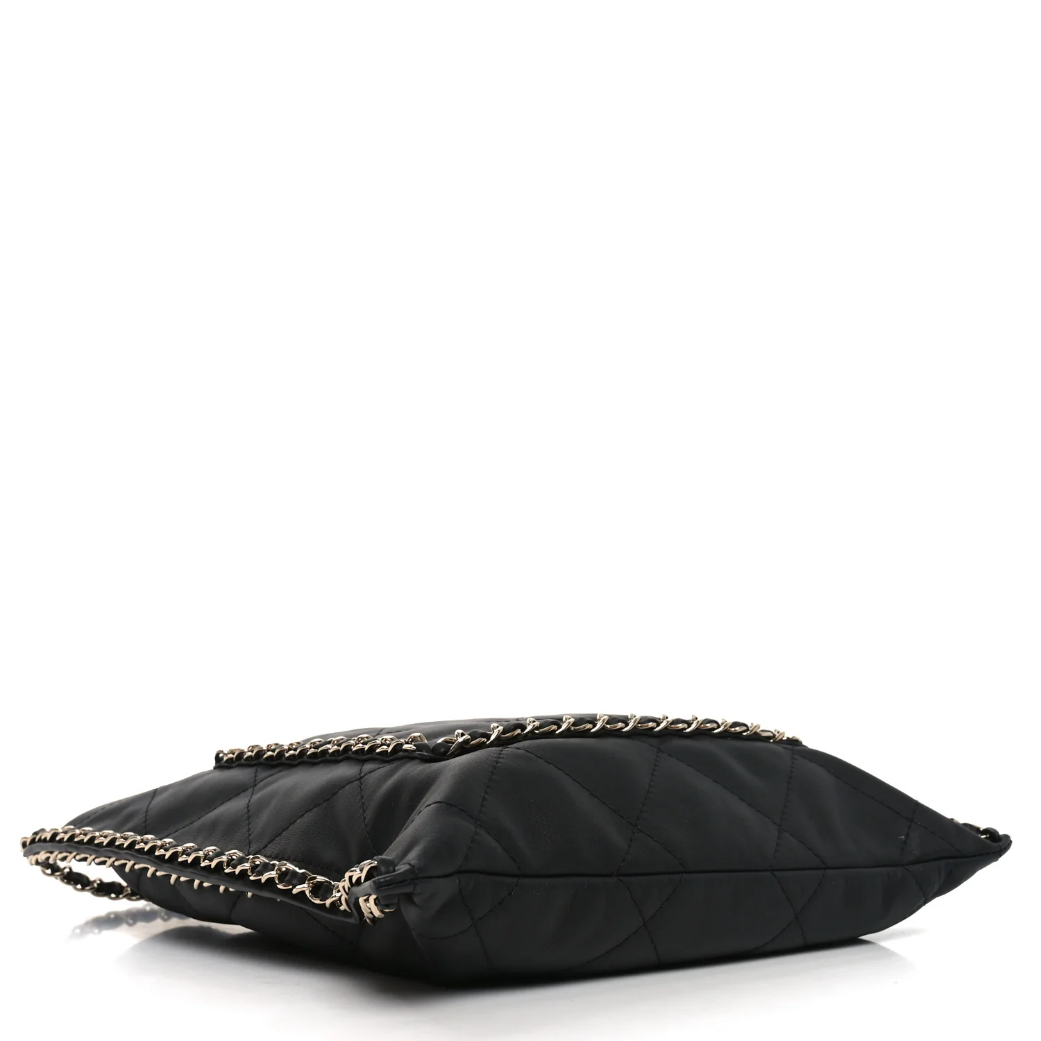 Calfskin Quilted Chain Flat Tote Black