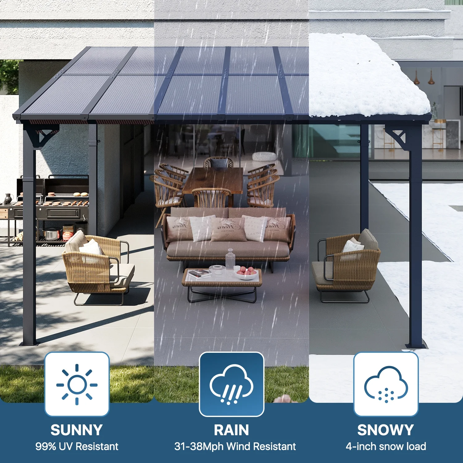 10'x12' Gazebo for Patio, Gazebo Pergola with Sloped Roof, Large Wall-Mounted Heavy Duty Awnings, for Patio, Deck and Backyard(10' x 12') - Image 9