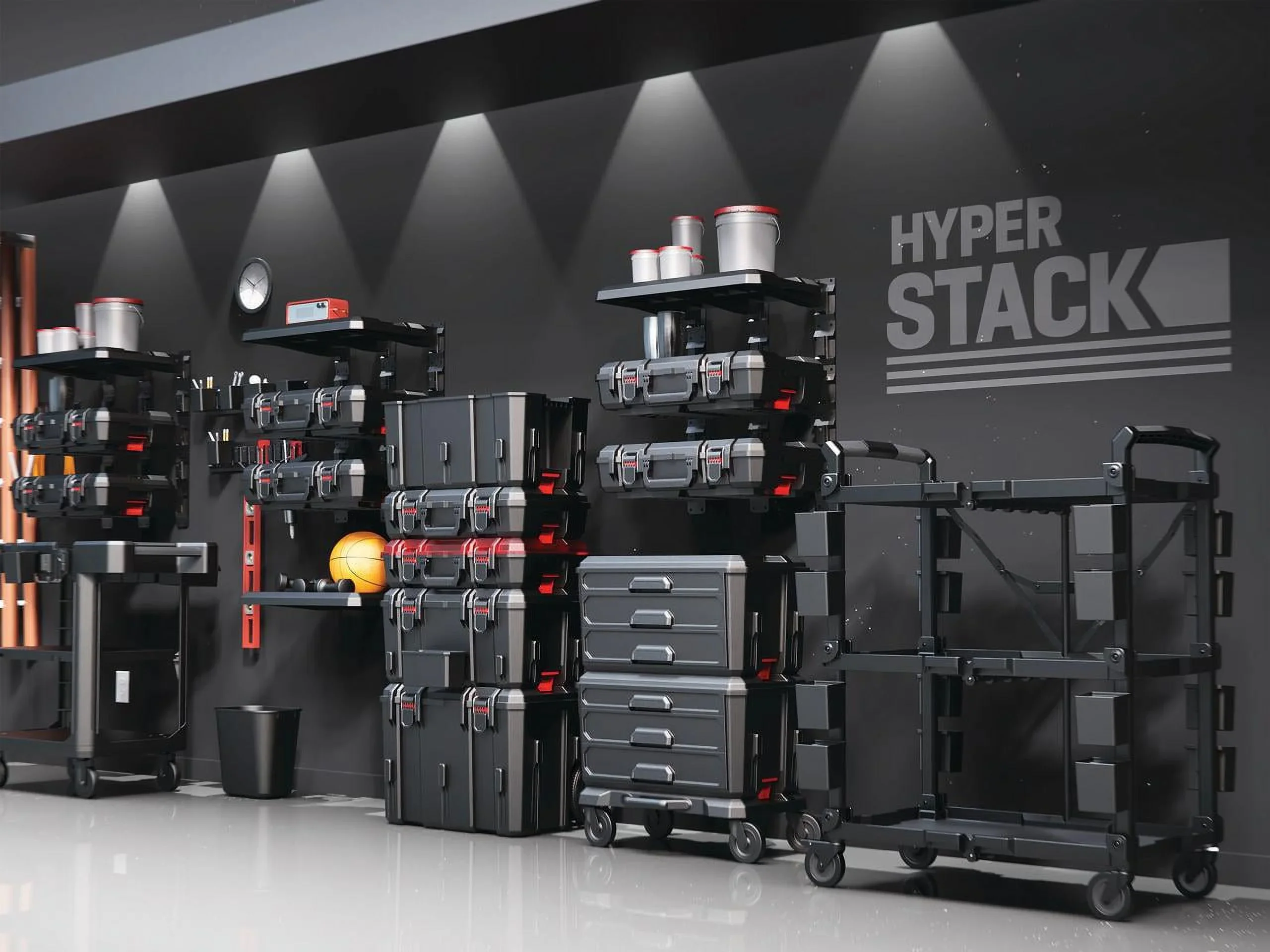 Hyper Tough Hyper Stack 3-Shelf Multi-Use 36 Commercial Utility Cart, 500 lb Capacity, Black
