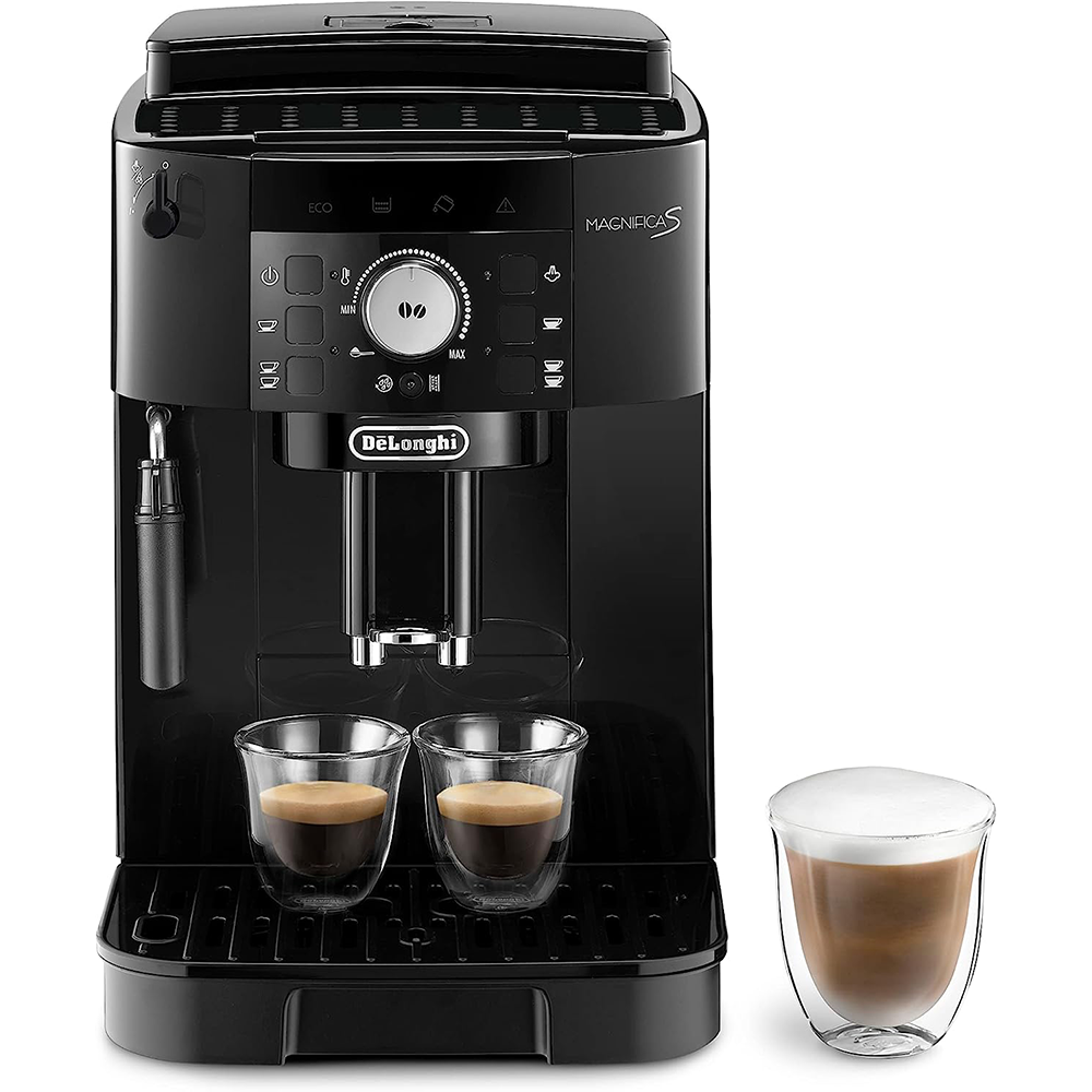 Machine à café entièrement automatique De'Longhi Magnifica S ECAM11.112.B avec buse vapeur pour cappuccino, sélection directe expresso, boutons et molette de commande, fonction 2 tasses, couleur noire.