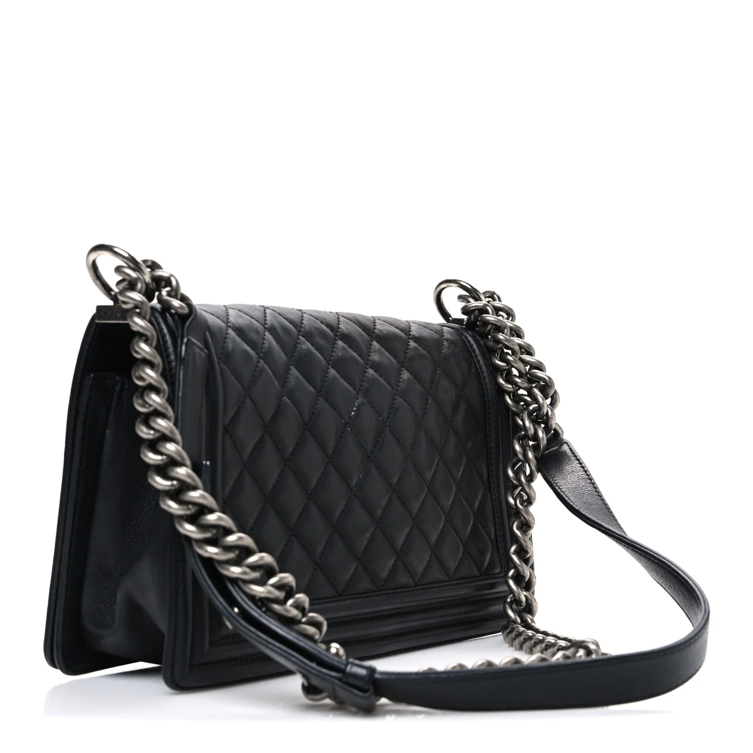 Lambskin Quilted Medium Boy Flap Black