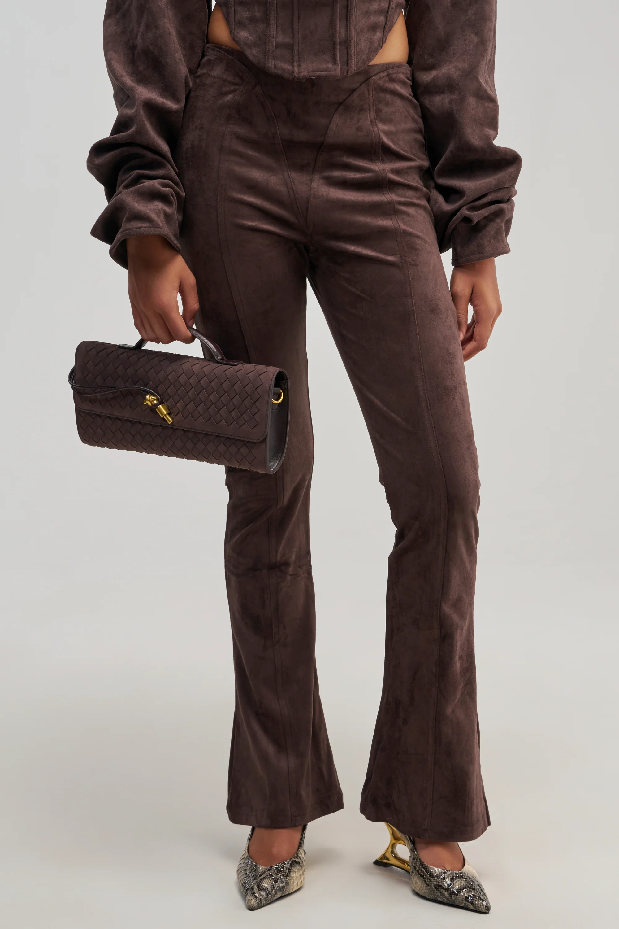 KAIA FAUX SUEDE FLARE LEGGING - Akira Store