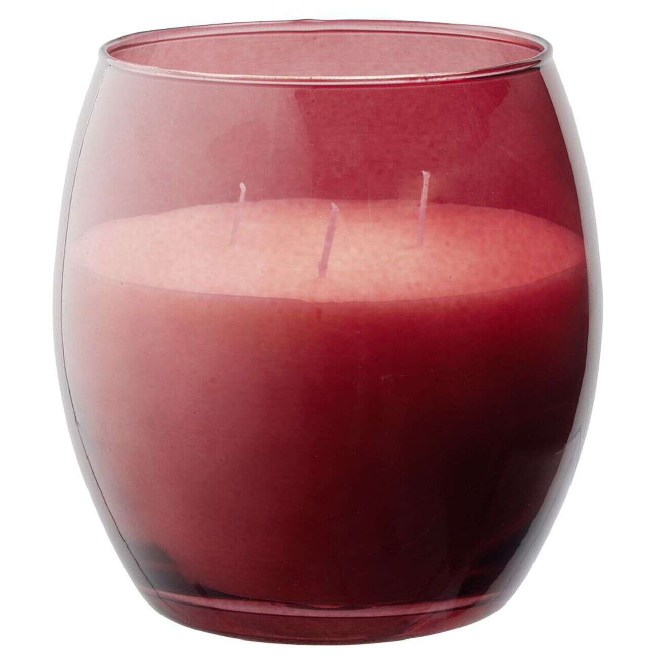 Bougie XL dans verre coloré rouge senteur fruit rouges 36H