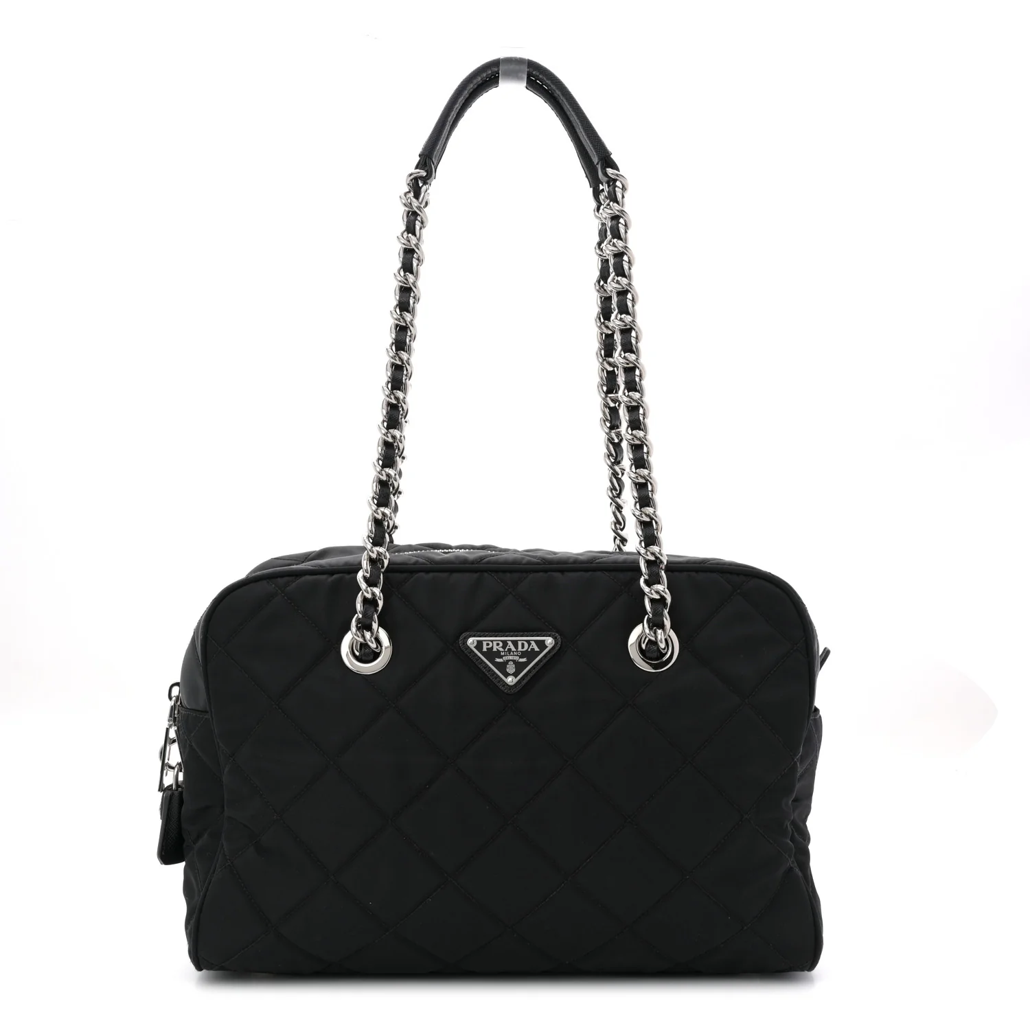 Nylon Tessuto Impuntu Quilted Shoulder Bag Black