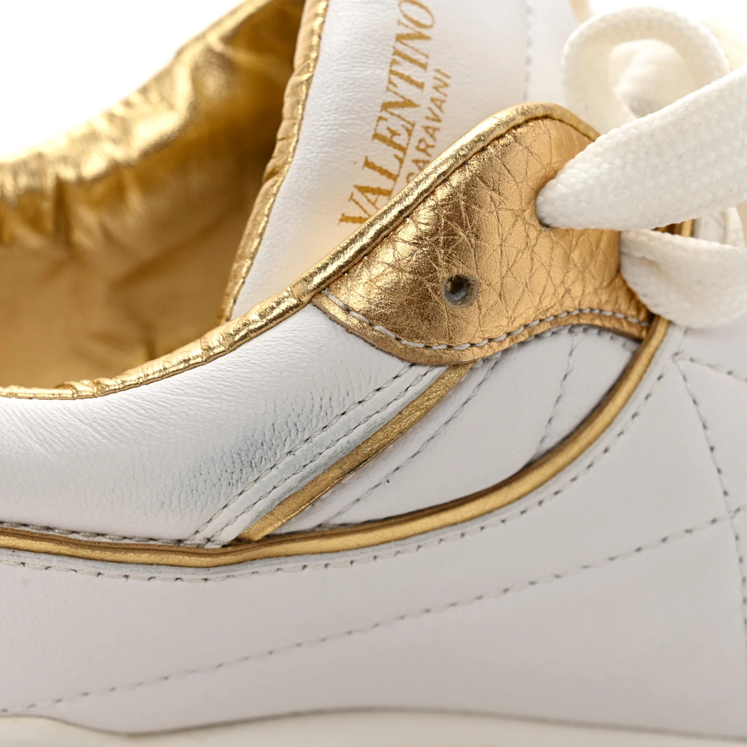 Calfskin Roman Stud Sneakers 37.5 White Gold