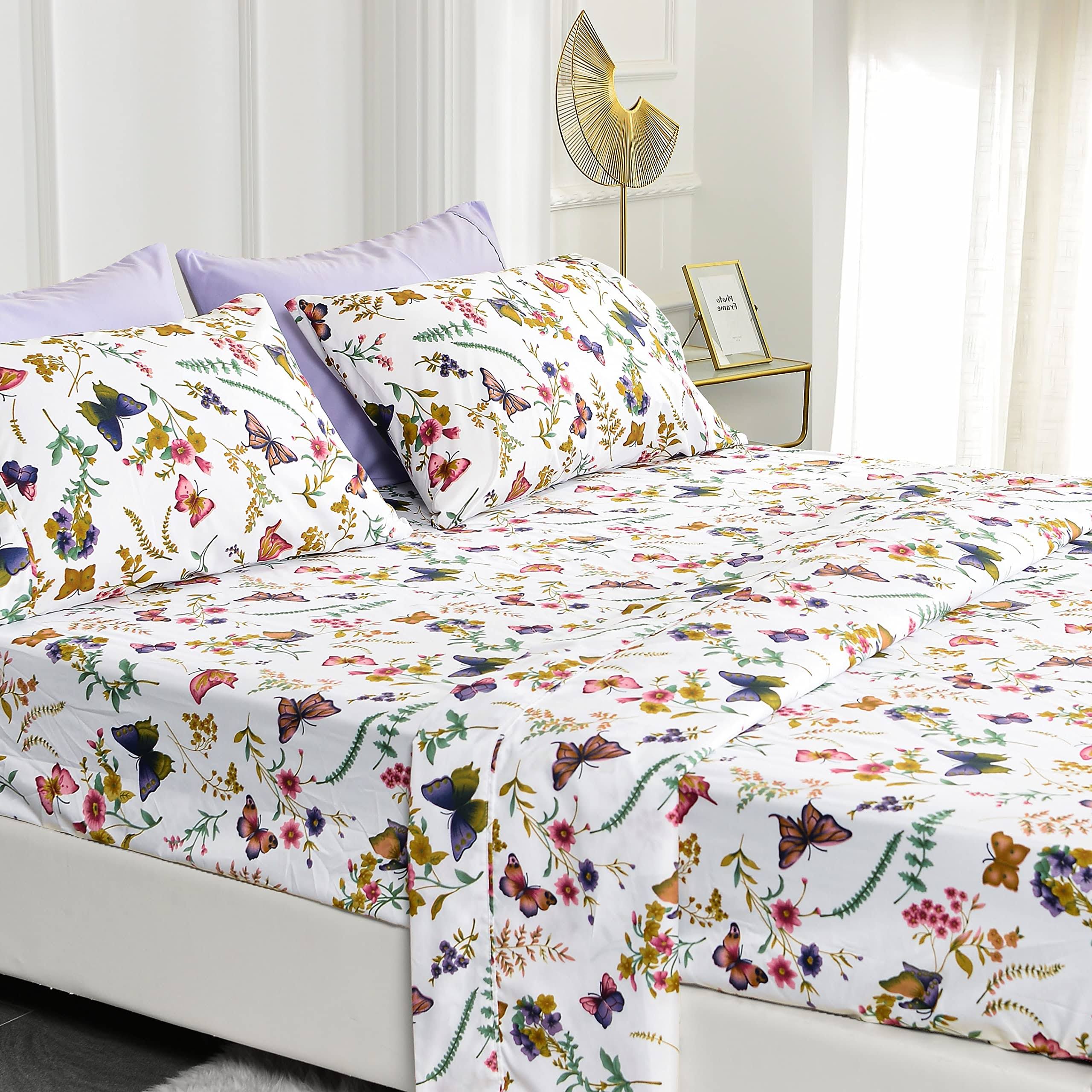 American Home Collection 6 Piece Print Bedding Sheets & Pillowcases Set Brushed Microfiber Wrinkle Free 14 Inches Deep Pocket fl