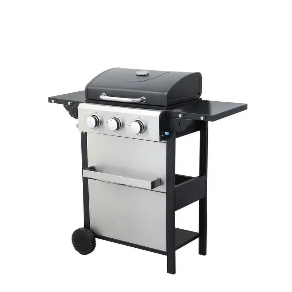 Yiweny 3 Burner BBQ Propane Gas Grill, Stainless Steel 25650 BTU Patio Garden Barbecue Grill with Bottle Opener, Two Foldable Side Shelves & Thermometer, Perfect for Camping, Outdoor Cooking.