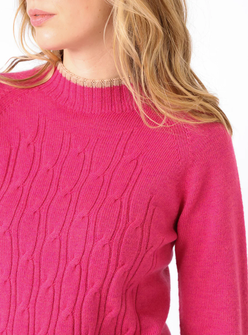 Pull femme en laine mérinos rose géranium