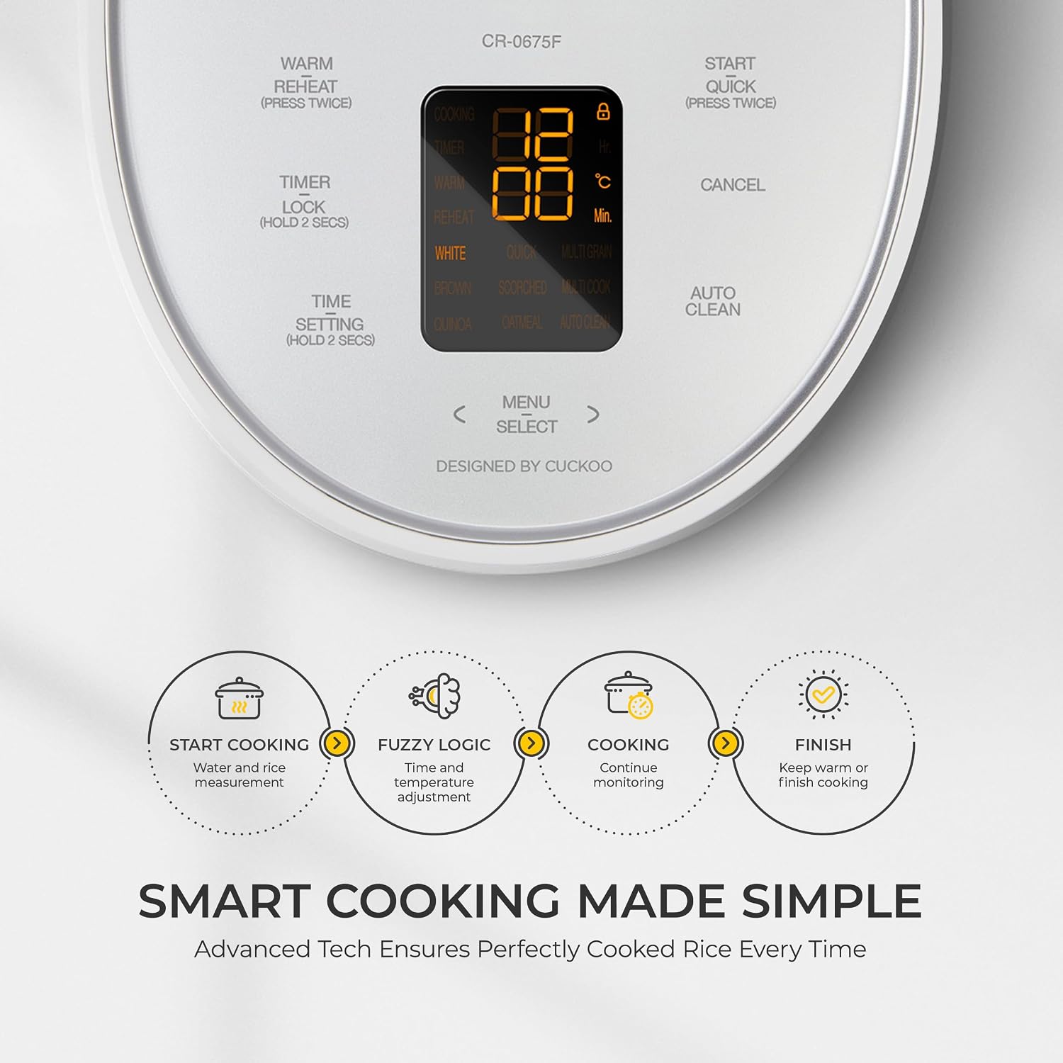 CUCKOO Micom Fuzzy Logic Rice Cooker, 12-Cup Cooked, White, CR-0675FW