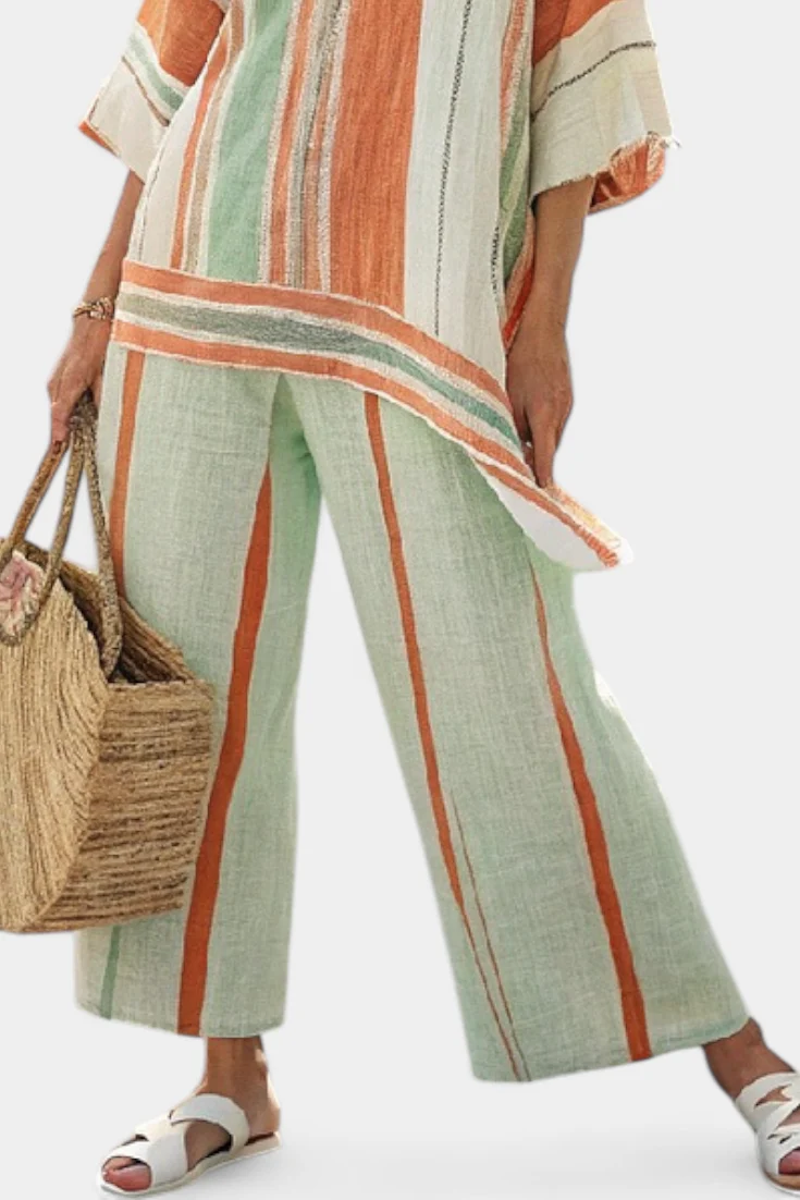 Elisabetta – top asymétrique élégant et pantalon à jambes larges