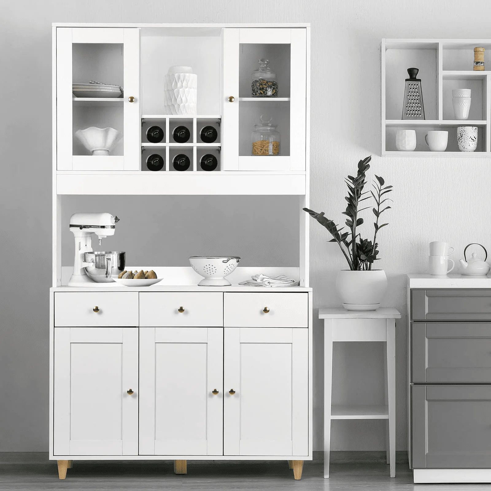 Freestanding Kitchen Pantry Cupboard Cabinet with 3 Drawers with 5 Storage Cabinets