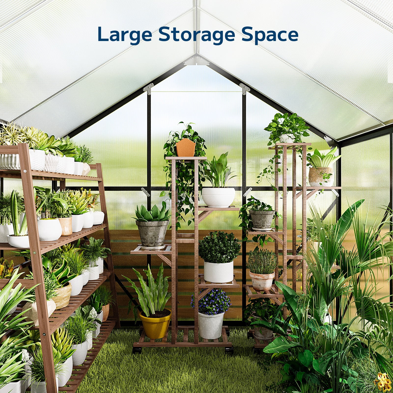 8x6 FT Greenhouse with Lockable Hinged Door Vent Window, Polycarbonate Walk-in Winter Greenhouse Sunroom, Black - Image 8