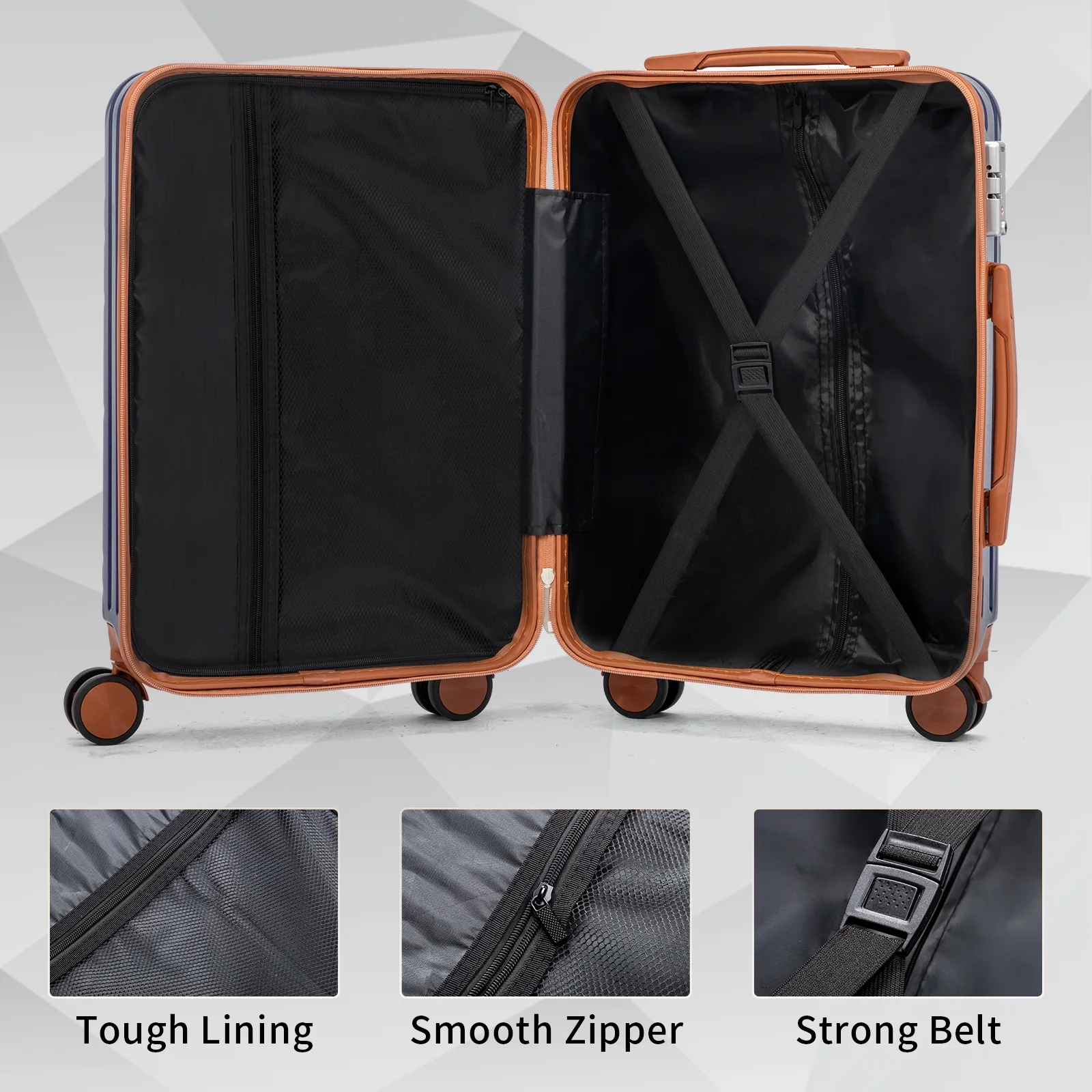 Zimtown Luggage 3 Piece Set Suitcase ABS Hardside Lightweight with TSA Lock Spinner Wheels, Beige