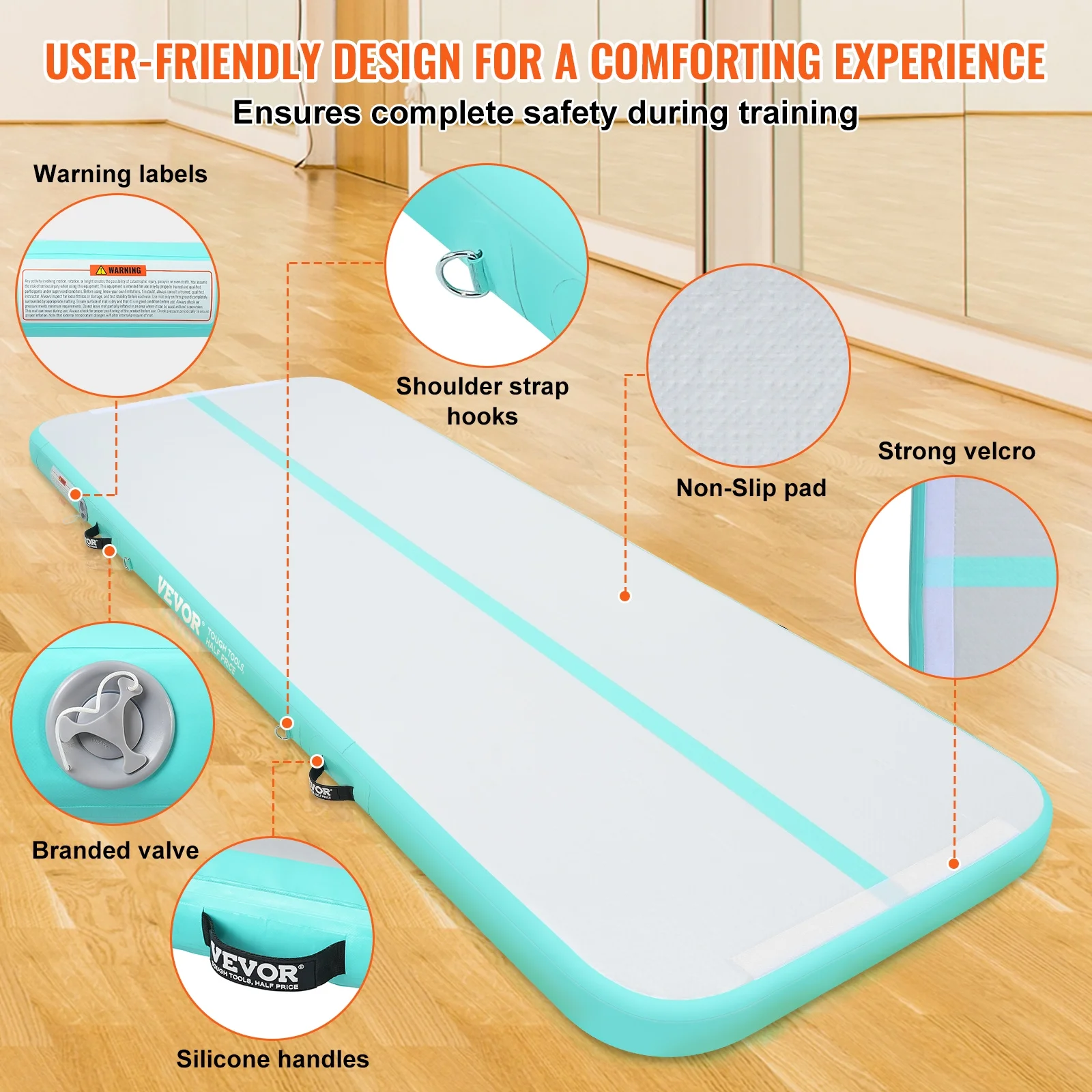 Gymnastics Air Mat, 4 inch Thickness Inflatable Gymnastics Tumbling Mat, Tumble Track with Electric Pump, Training Mats for Home Use/Gym/Yoga/Cheerleading/Beach/Park/Water, 10 ft, Mint Green - Image 4