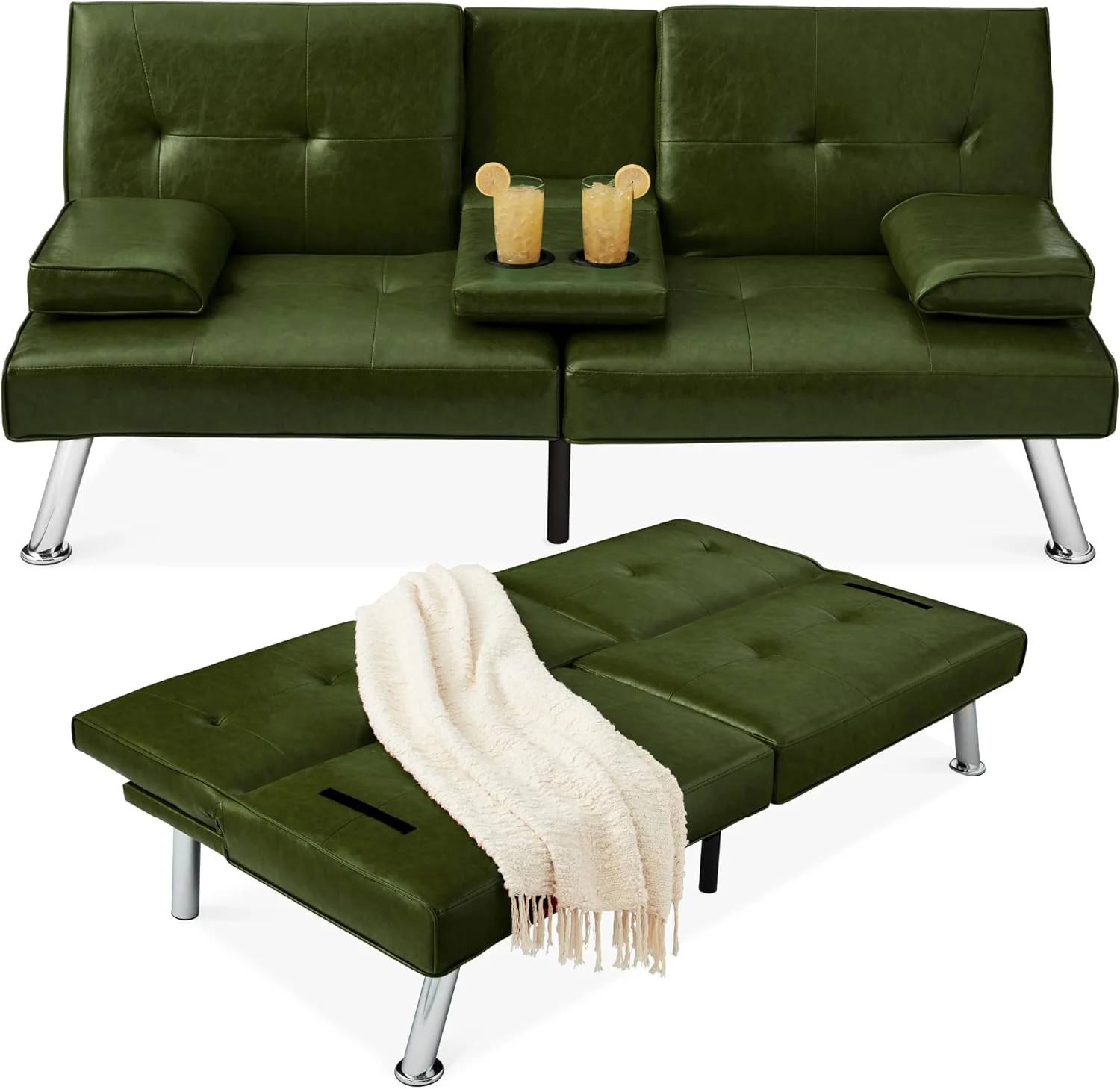 Futon convertible moderne en similicuir Best Choice Products, pliable et réglable