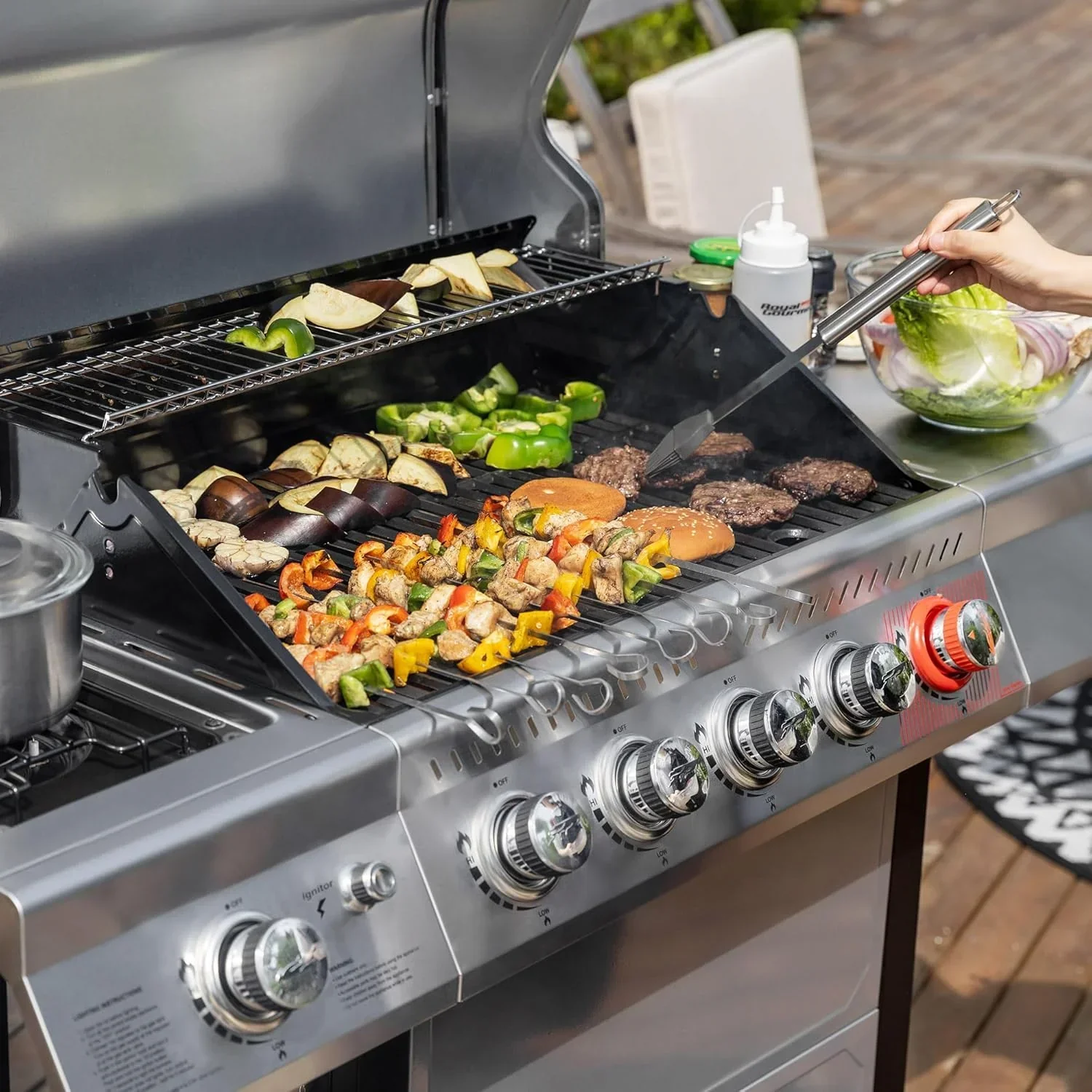 Barbecue à gaz propane Royal Gourmet GA5401T à 5 brûleurs avec brûleur de saisie et brûleur latéral en acier inoxydable