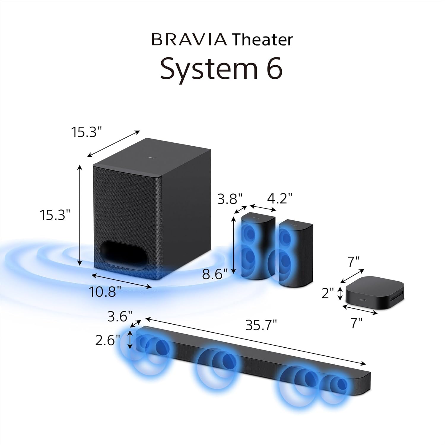 Sony BRAVIA Theater System 6  5.1ch Home Theater System Sound bar with subwoofer and Rear Speakers  Surround Sound by Dolby Atmos/DTS:X Compatible HT-S60