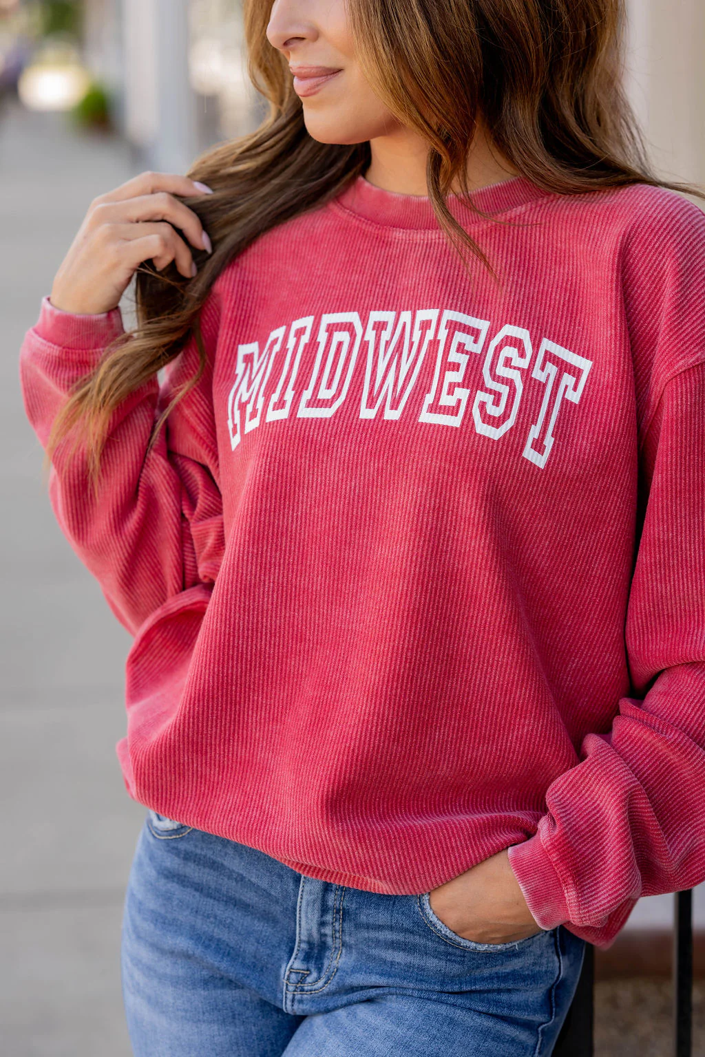 Vintage Outlined Midwest Ribbed Graphic Crewneck