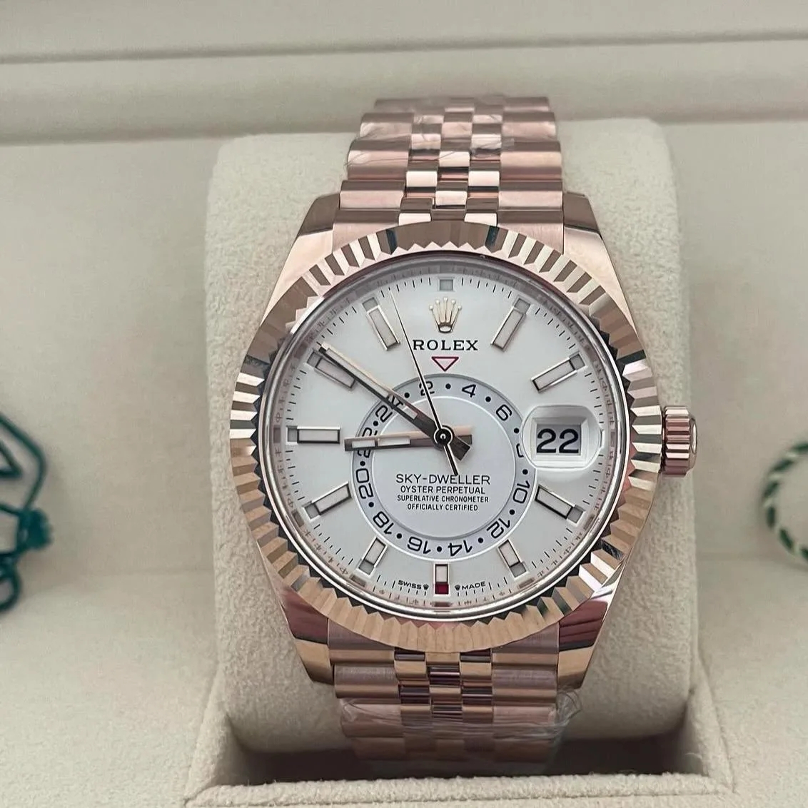 [Super Clone]RLX  Sky-Dweller 42mm Rose Gold White Dial Jubilee - 336935