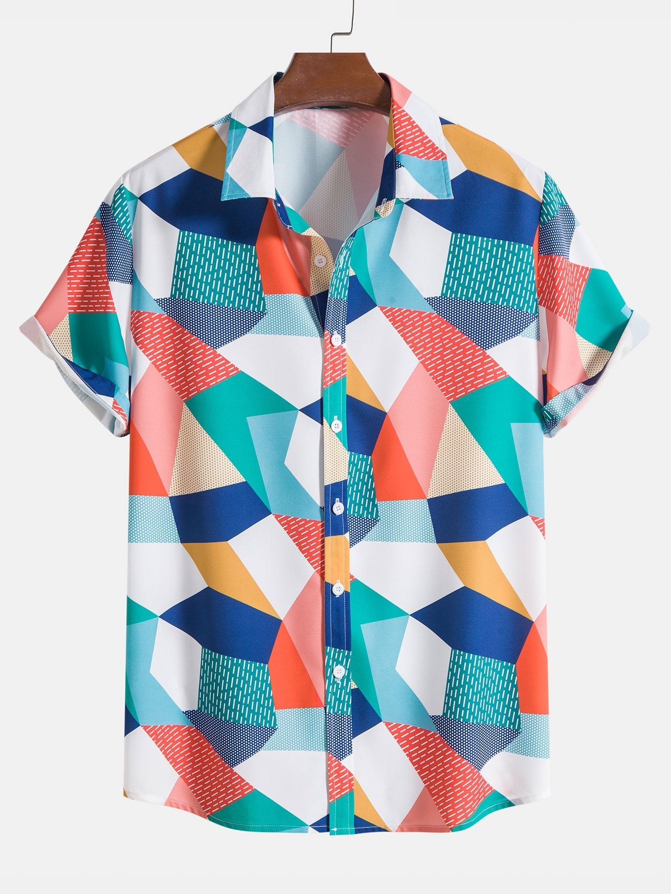 Chemise et short de bain à imprimé géométrique color block