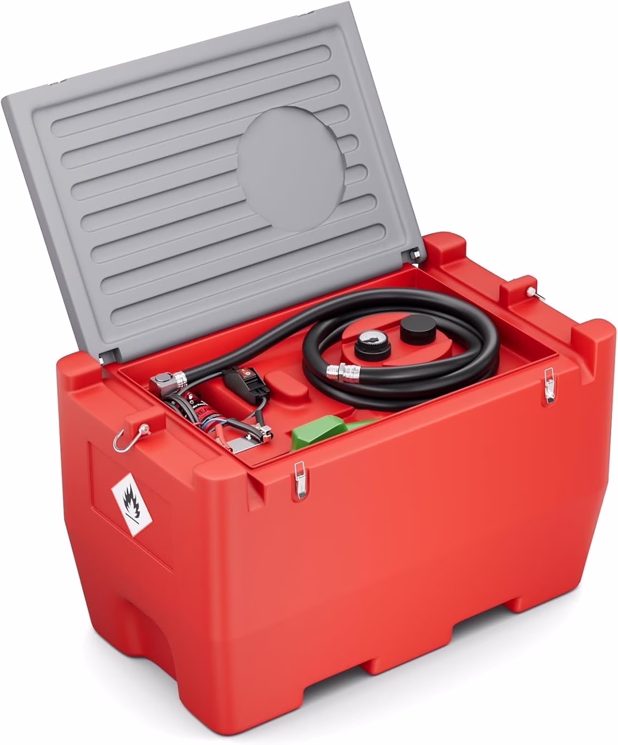 Fuel Transfer Tank, 50 Gallon for Gasoline Diesel, Gas Tank with 10.6 GPM Fast Flow Rate 12V DC Transfer Pump,13.1 ft Power Cord Portable Gas Tank, Red(red)