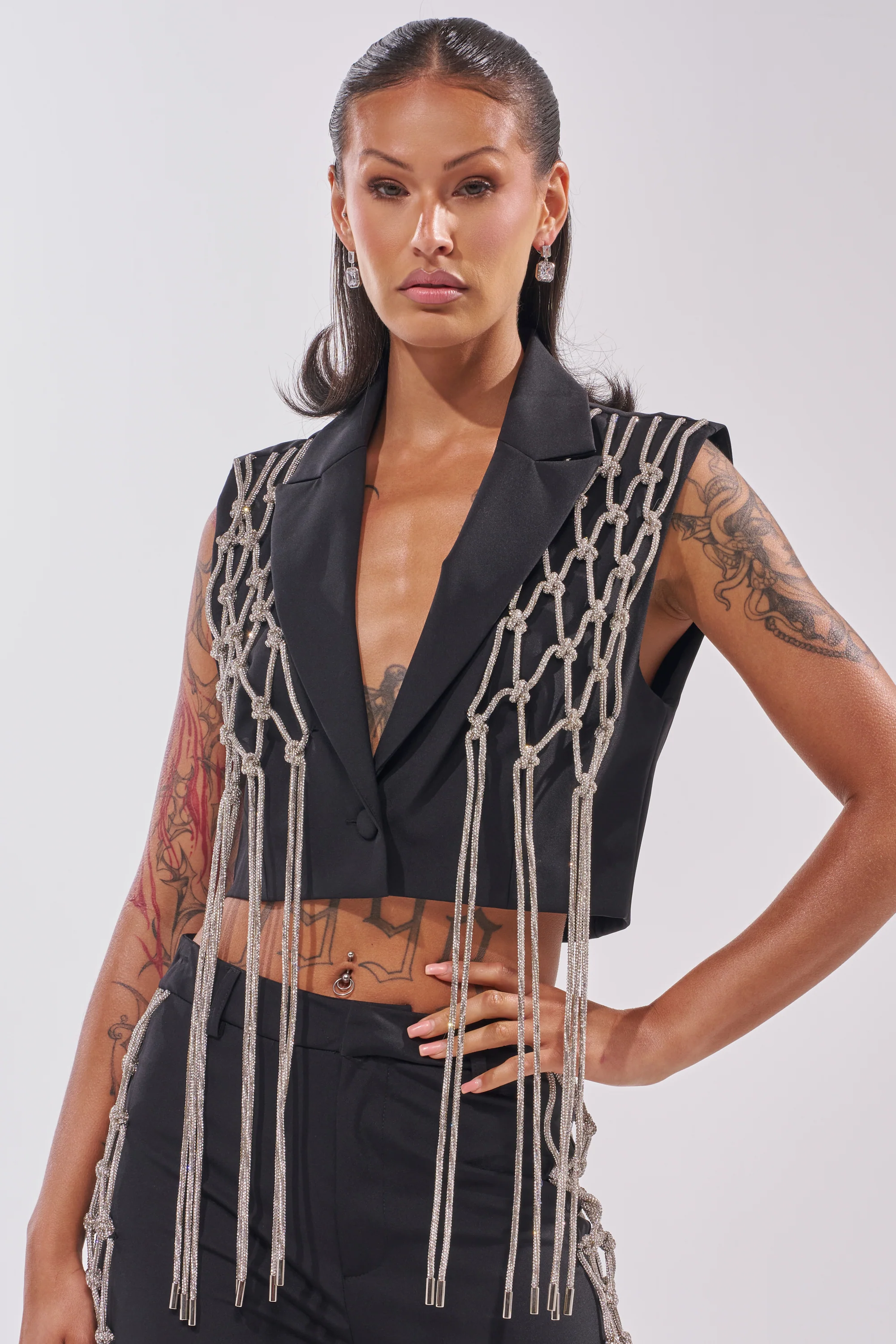 NINA RHINESTONE BLAZER VEST - Akira Store