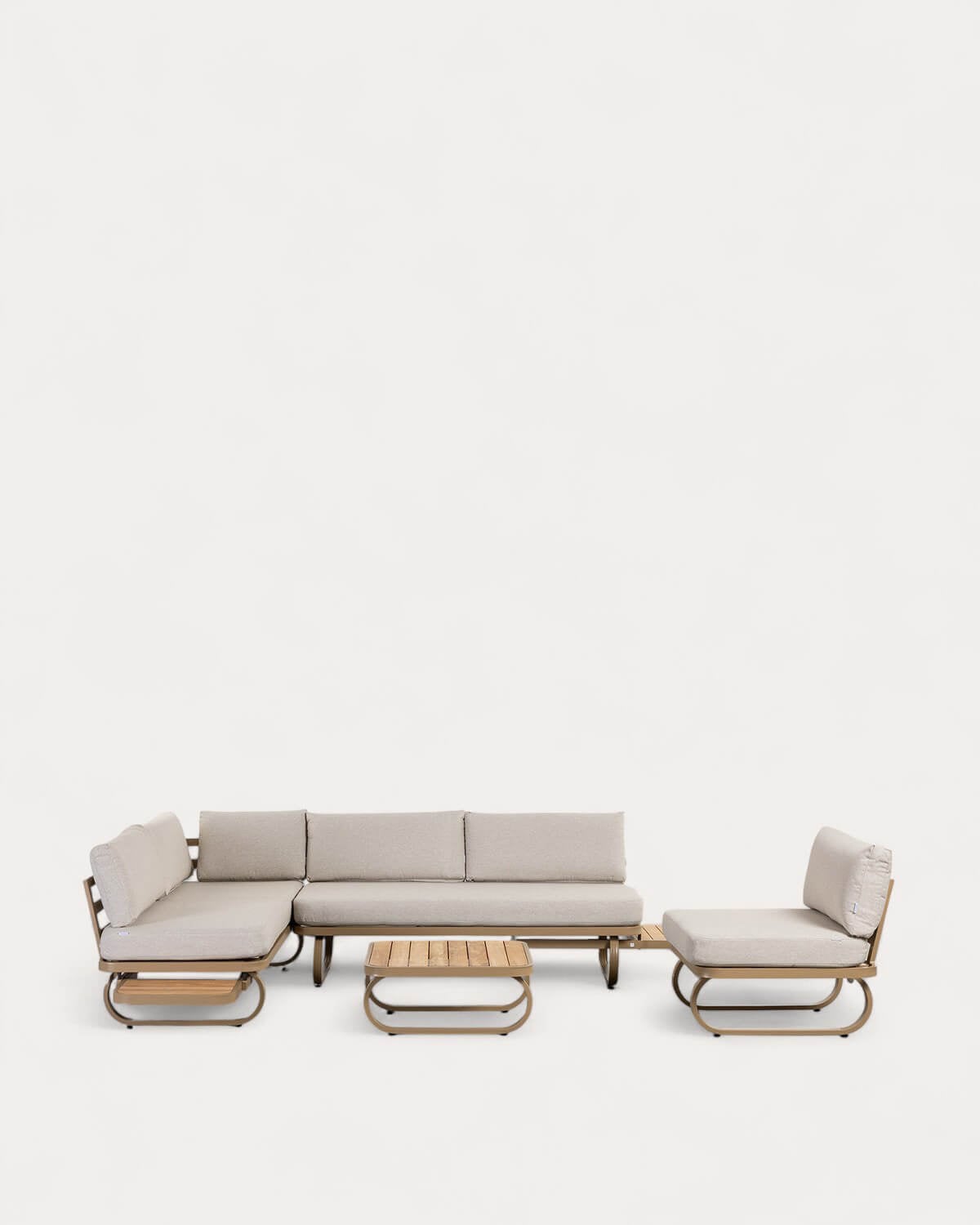 Emilia - Set de Jardín con 2 Sofás, 1 Sillón y Mesa de Centro de Madera de Teca y Metal Emilia
