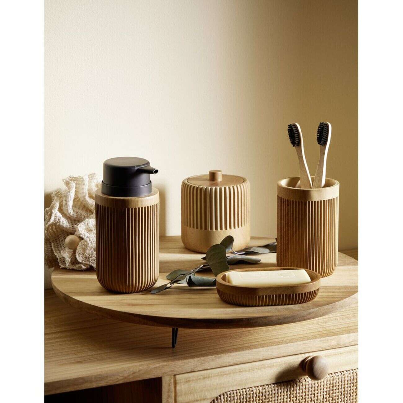 Gobelet salle de bain plastique imitation bois Ø7,6xH11cm