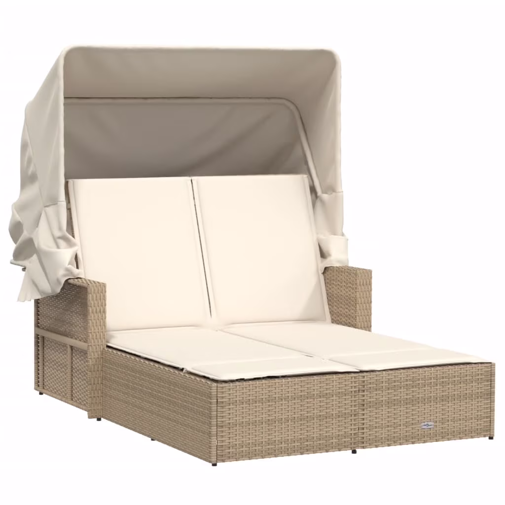 Powder Coated Steel Removable Canopy and Cushions Double Sun Lounger, Beige(1 pcs/Beige)