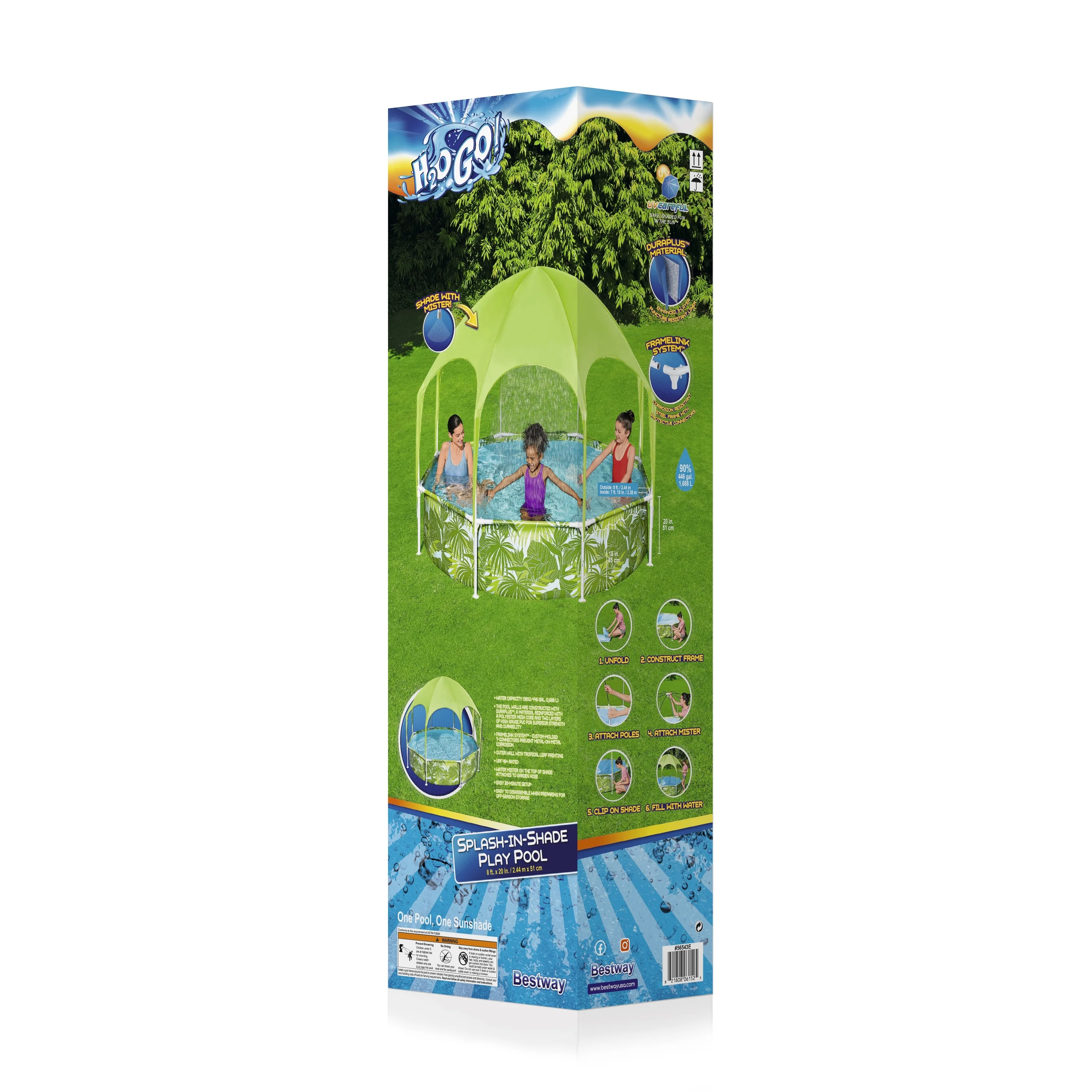 H2OGO 8 Ft. x 20 In. Round Above Ground Pool Set with Pool Shade